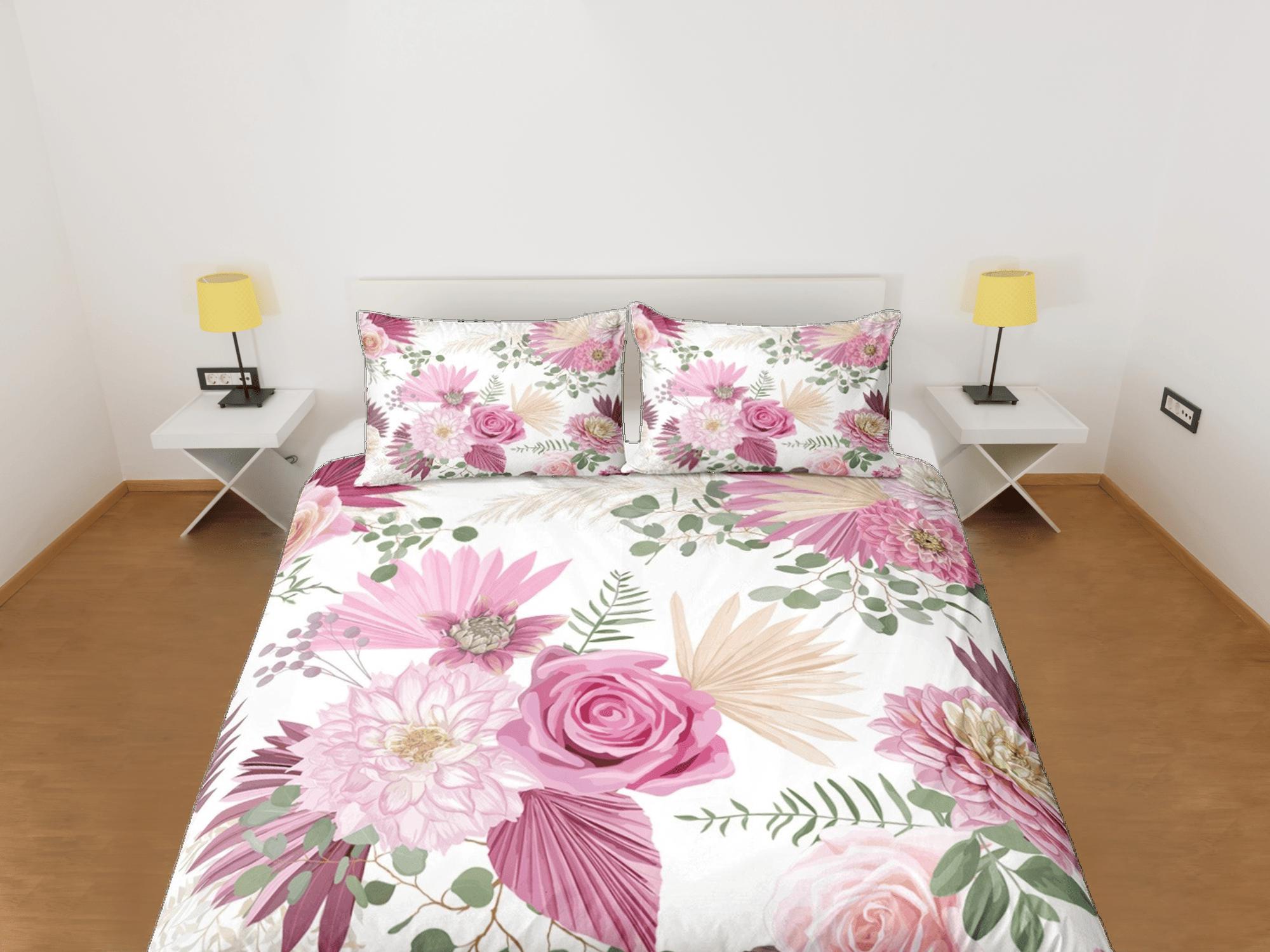 daintyduvet Bohemian pink roses and camelia duvet cover colorful bedding, teen girl bedroom, baby girl crib bedding boho maximalist bedspread aesthetic