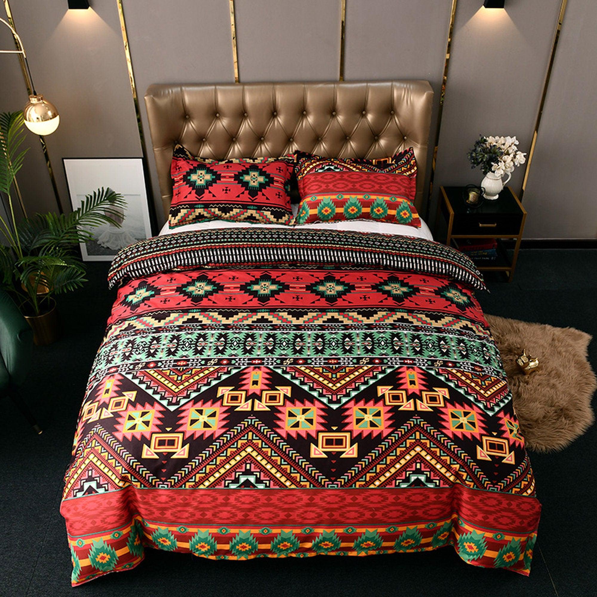 daintyduvet Bohemian Red Duvet Cover Set Boho Bedding, Hippie Dorm Bedding with Pillowcase
