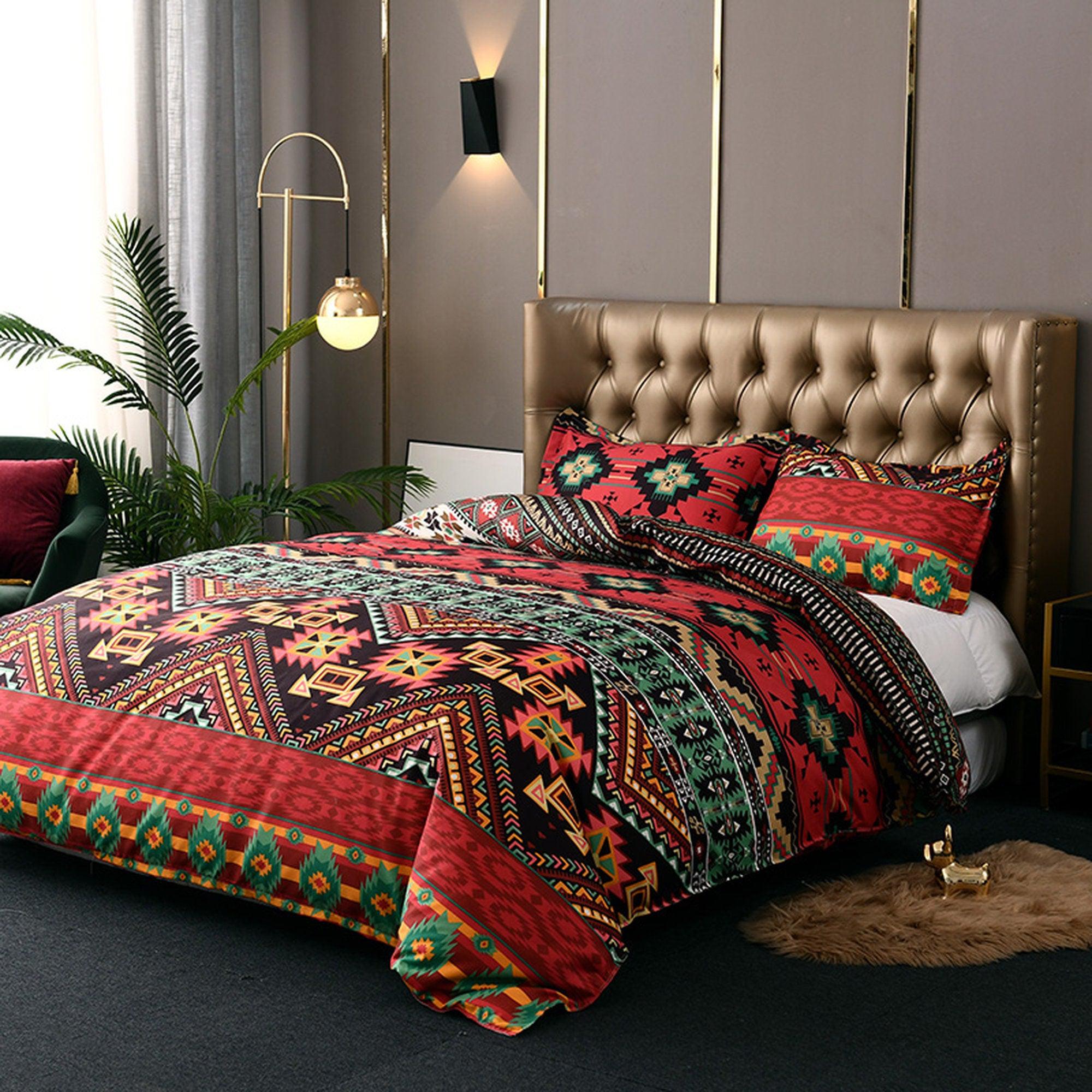 daintyduvet Bohemian Red Duvet Cover Set Boho Bedding, Hippie Dorm Bedding with Pillowcase
