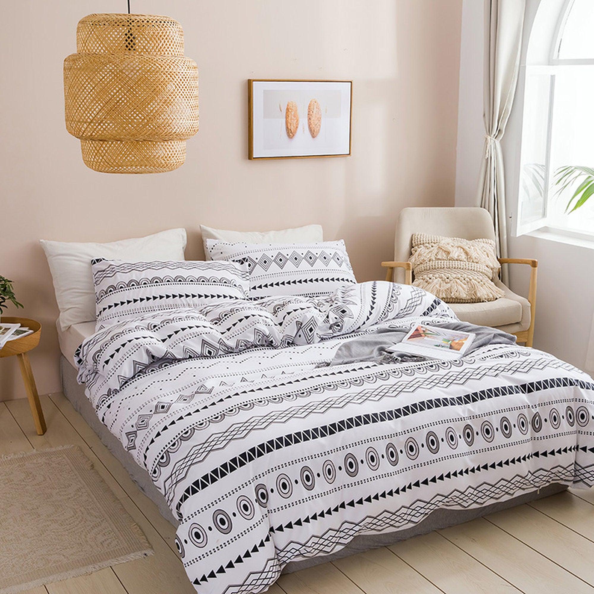 daintyduvet Bohemian White Duvet Cover Set Boho Bedding, Hippie Dorm Bedding with Pillowcase