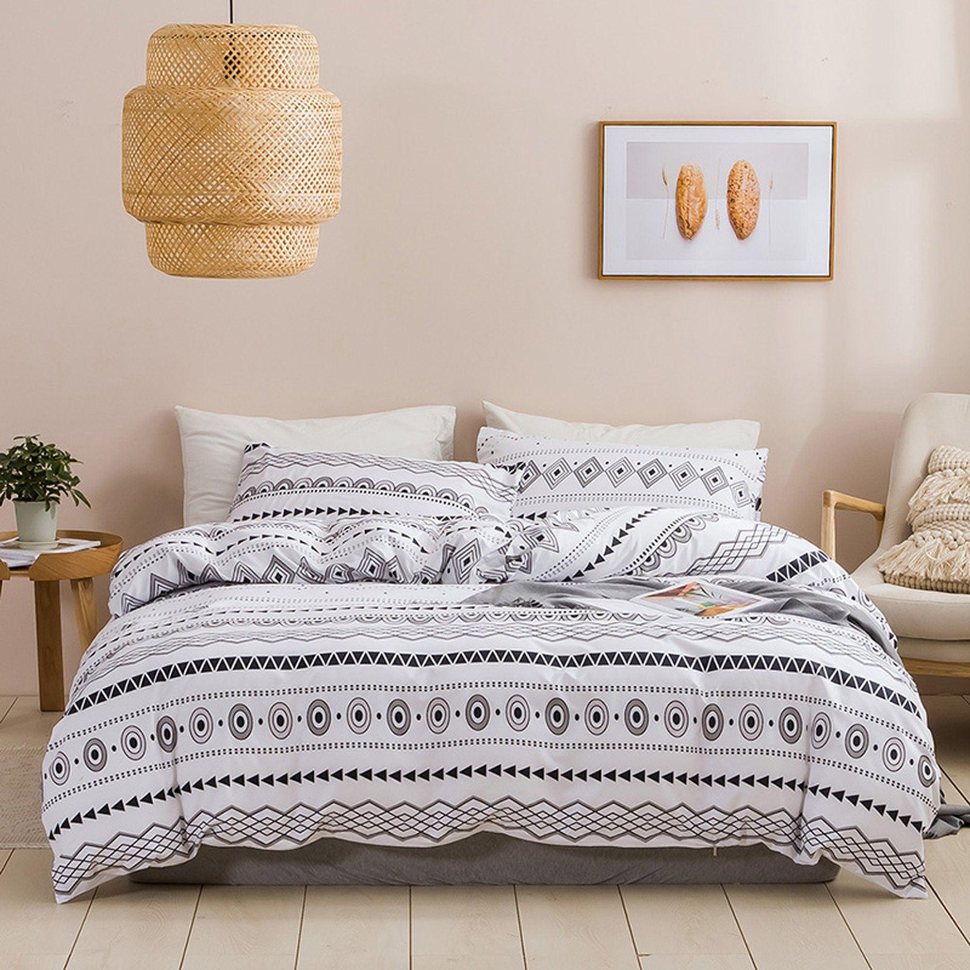 daintyduvet Bohemian White Duvet Cover Set Boho Bedding, Hippie Dorm Bedding with Pillowcase