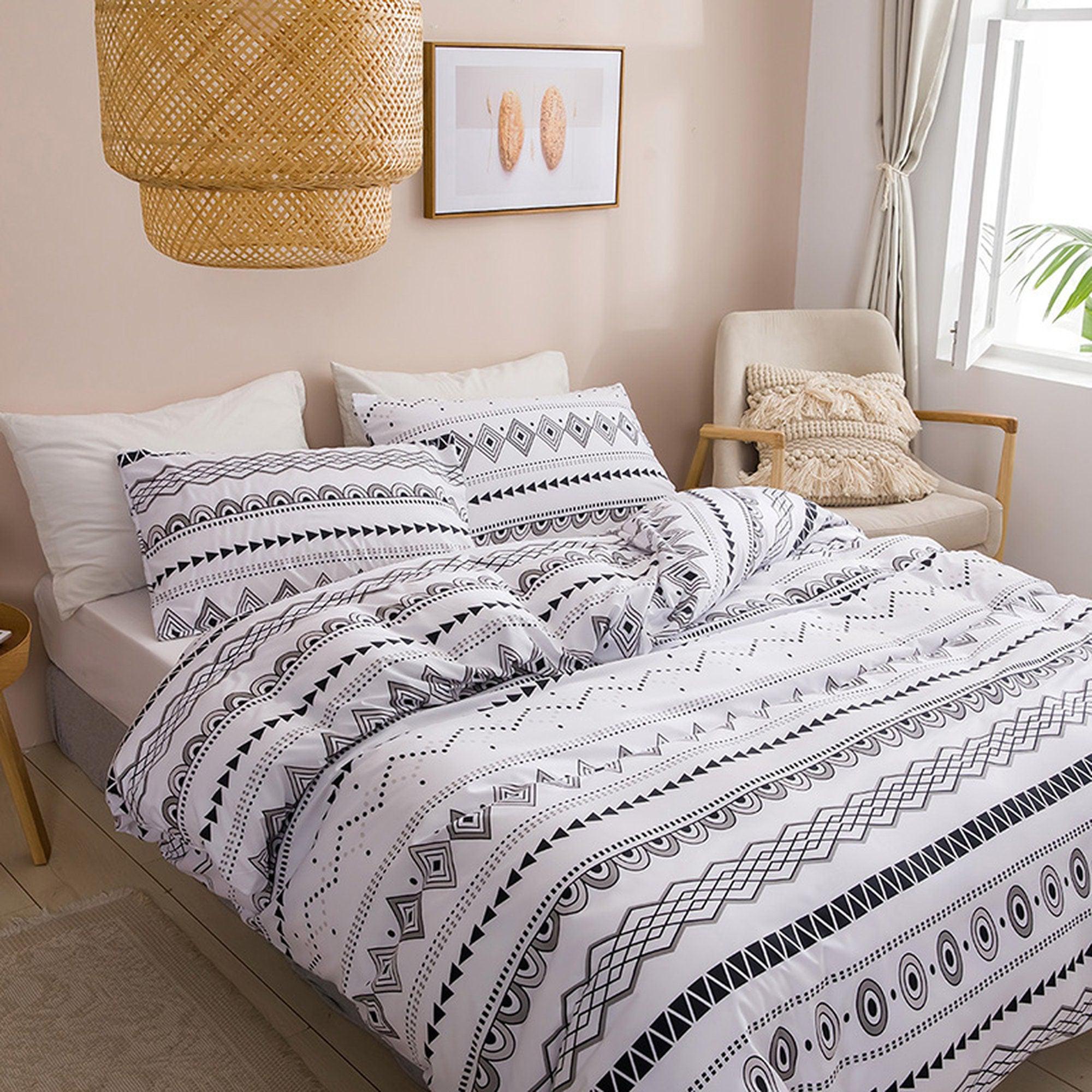 daintyduvet Bohemian White Duvet Cover Set Boho Bedding, Hippie Dorm Bedding with Pillowcase