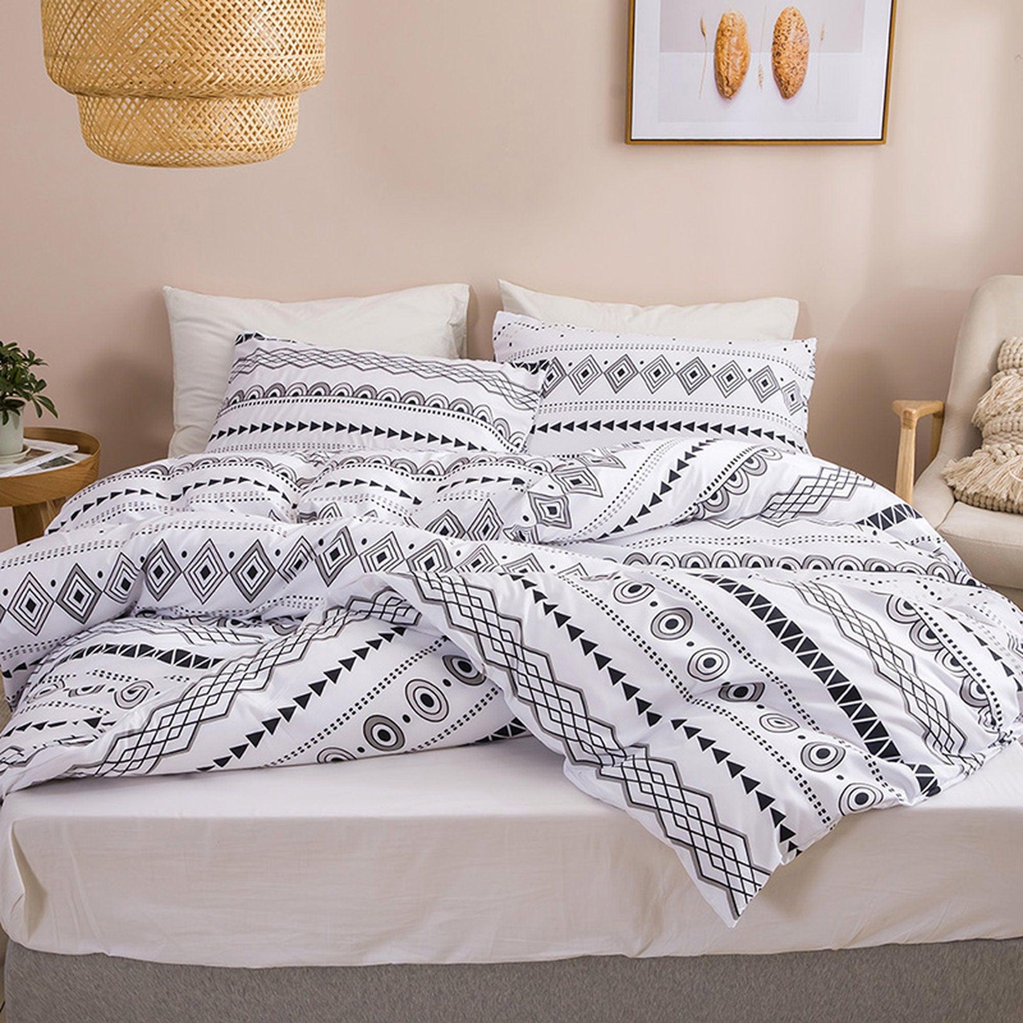daintyduvet Bohemian White Duvet Cover Set Boho Bedding, Hippie Dorm Bedding with Pillowcase