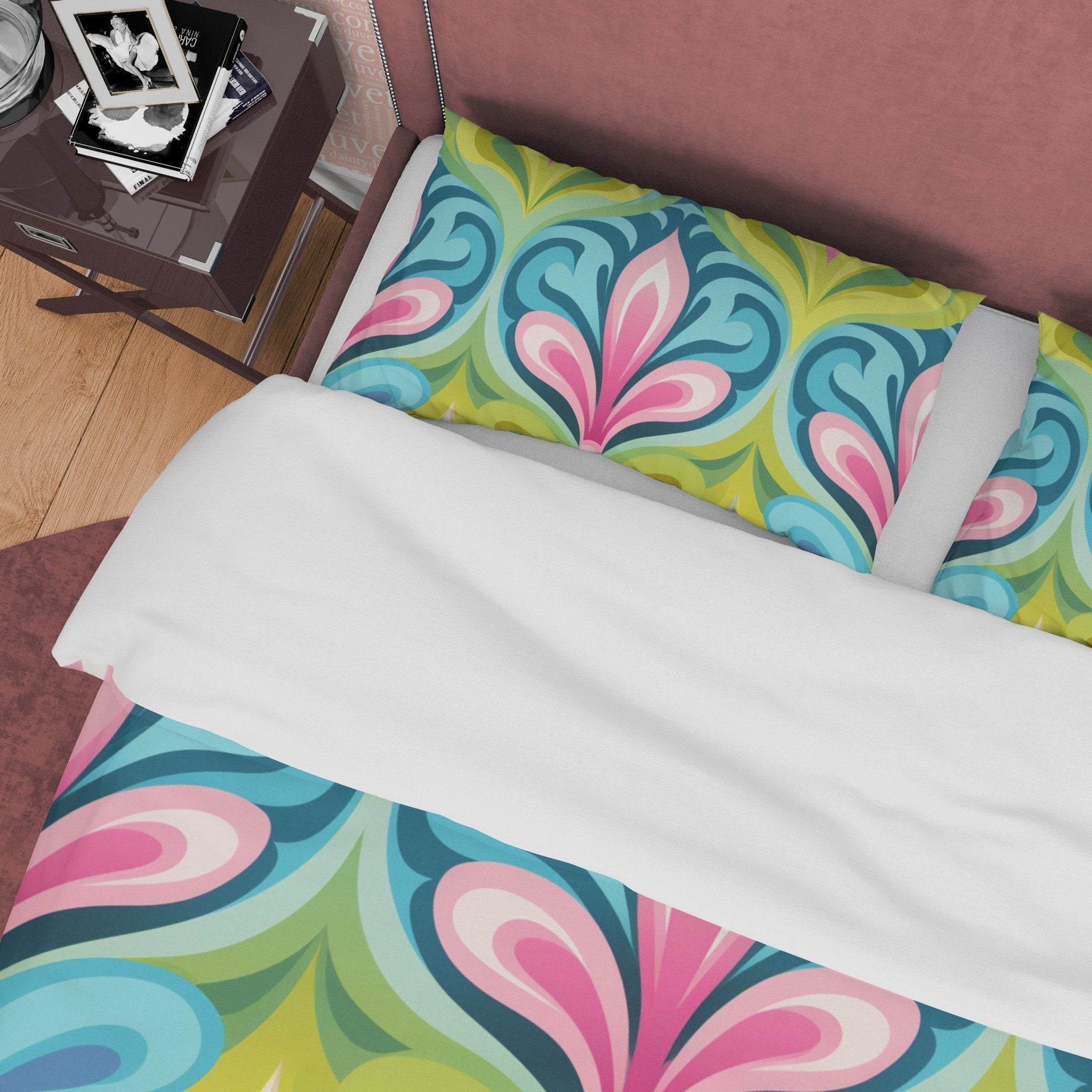 Boho Bedding Colorful Duvet Cover Bohemian Bedroom Set, Floral Quilt Cover, Aesthetic Bedspread, Tropic Bright Color Unique Room Decor