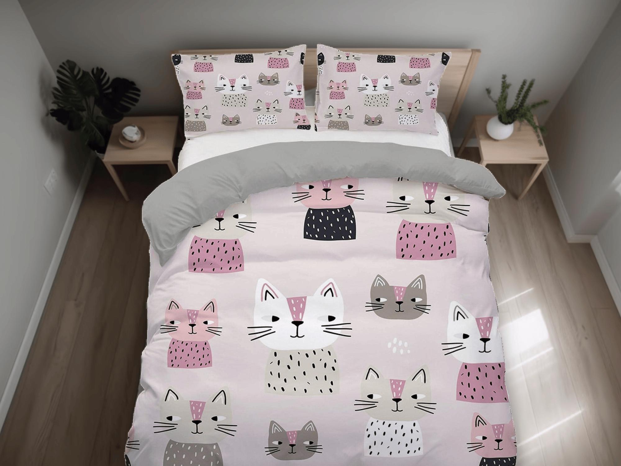 daintyduvet Boho cat bedding, toddler bedding, kids duvet cover set, gift for cat lovers, baby bedding, baby shower gift, pink bedding bohemian