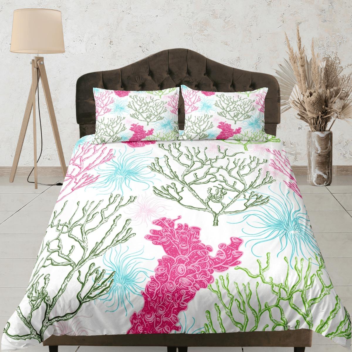 daintyduvet Boho dainty corals coastal grandma duvet cover nautical bedding set full queen king, aesthetic beach room decor, ocean lover gift seaman