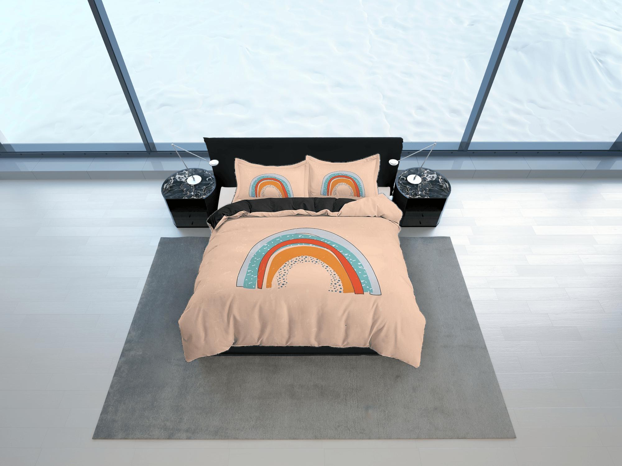 daintyduvet Boho Rainbow Brown Bedding, Minimalist Bohemian, Dorm Bedding, Duvet Cover Set, Aesthetic Duvet Cover King Queen Full Twin Single