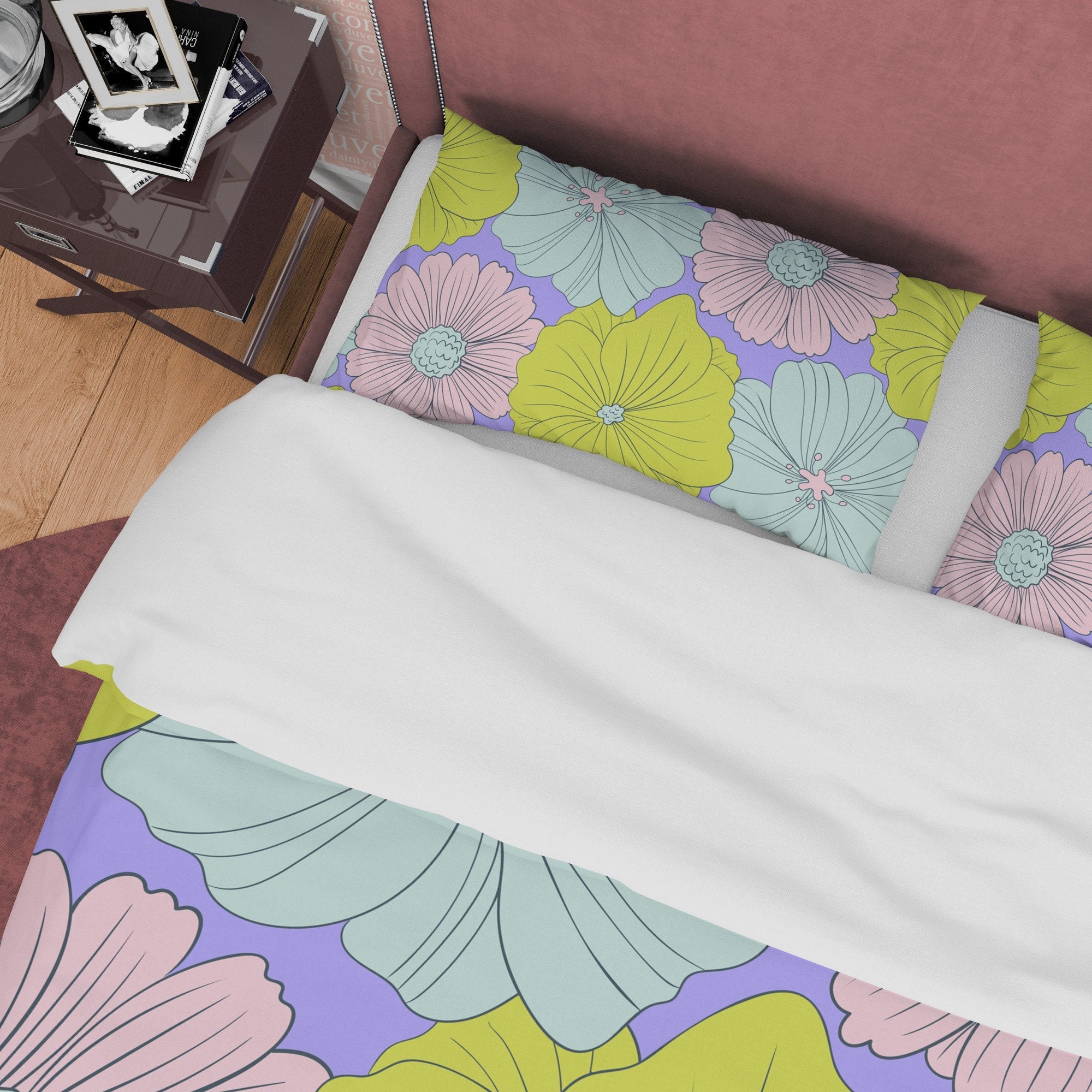 Boho Summer Floral Bedding Colorful Duvet Cover Bohemian Bedspread, Flower Quilt Cover, Aesthetic Bedspread, Bright Colors Unique Room Decor