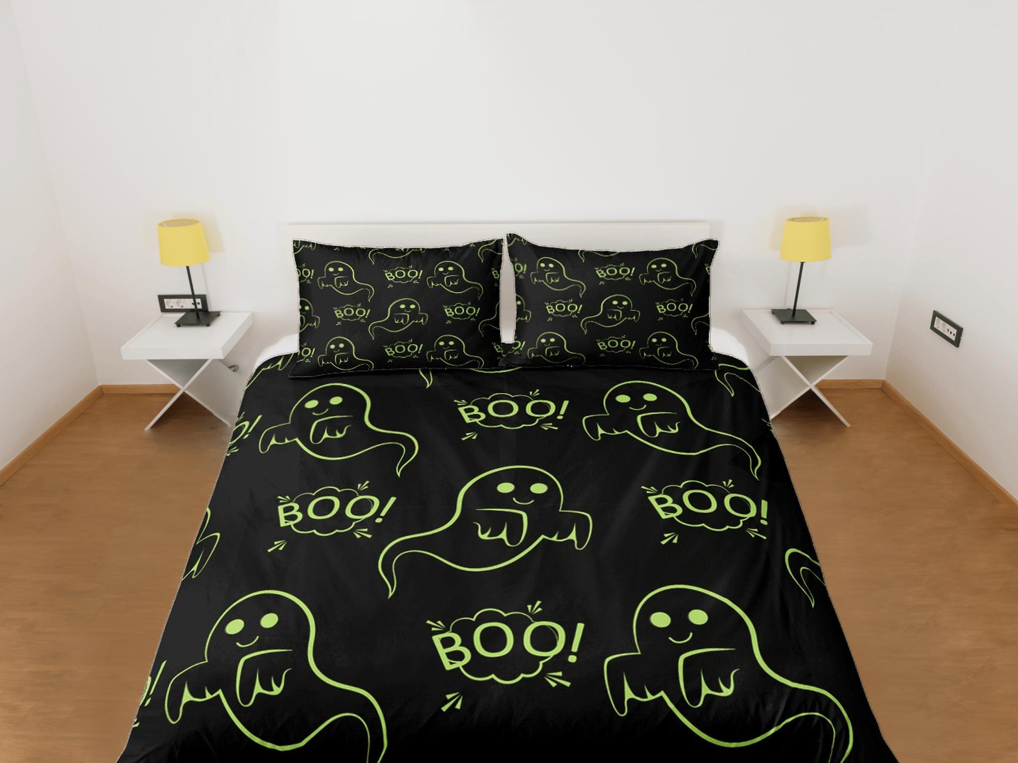 daintyduvet Boo cute ghost halloween bedding & pillowcase, gothic duvet cover, dorm bedding, goth decor toddler bedding, halloween gift