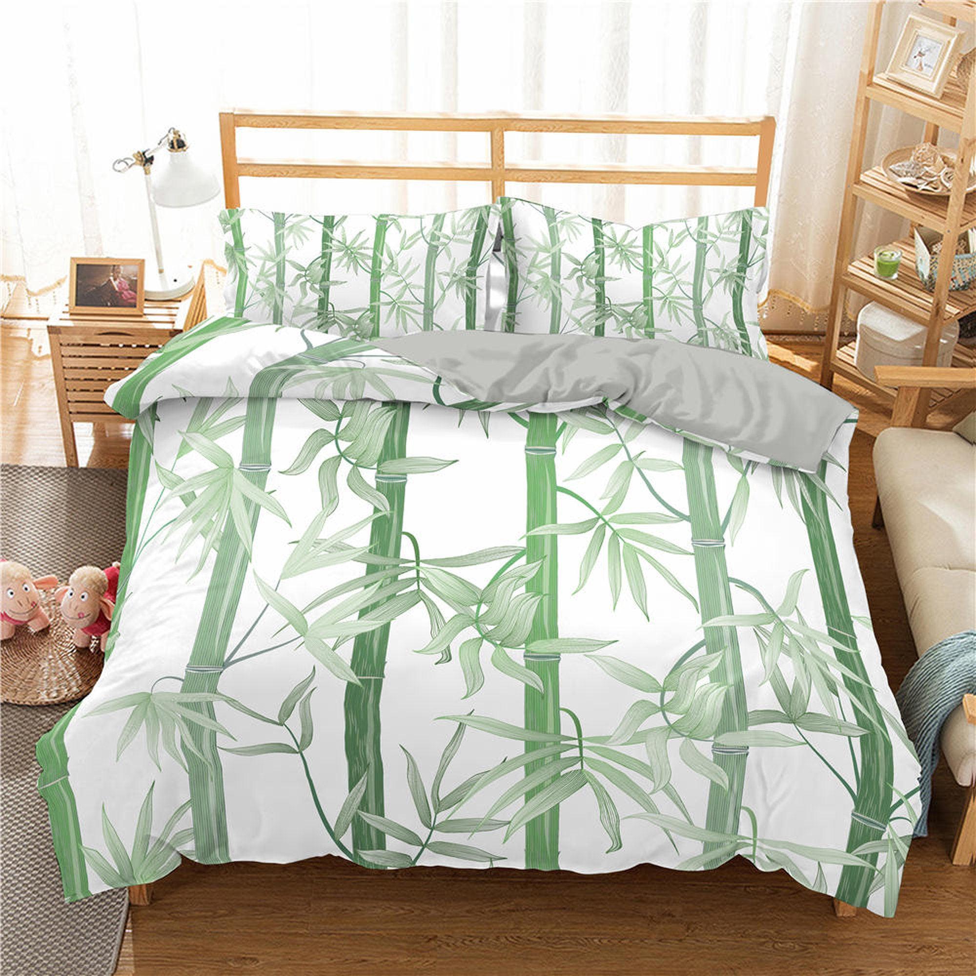 daintyduvet Botanical Duvet Cover Set Lucky Bamboo, White Bedspread Dorm Bedding Set