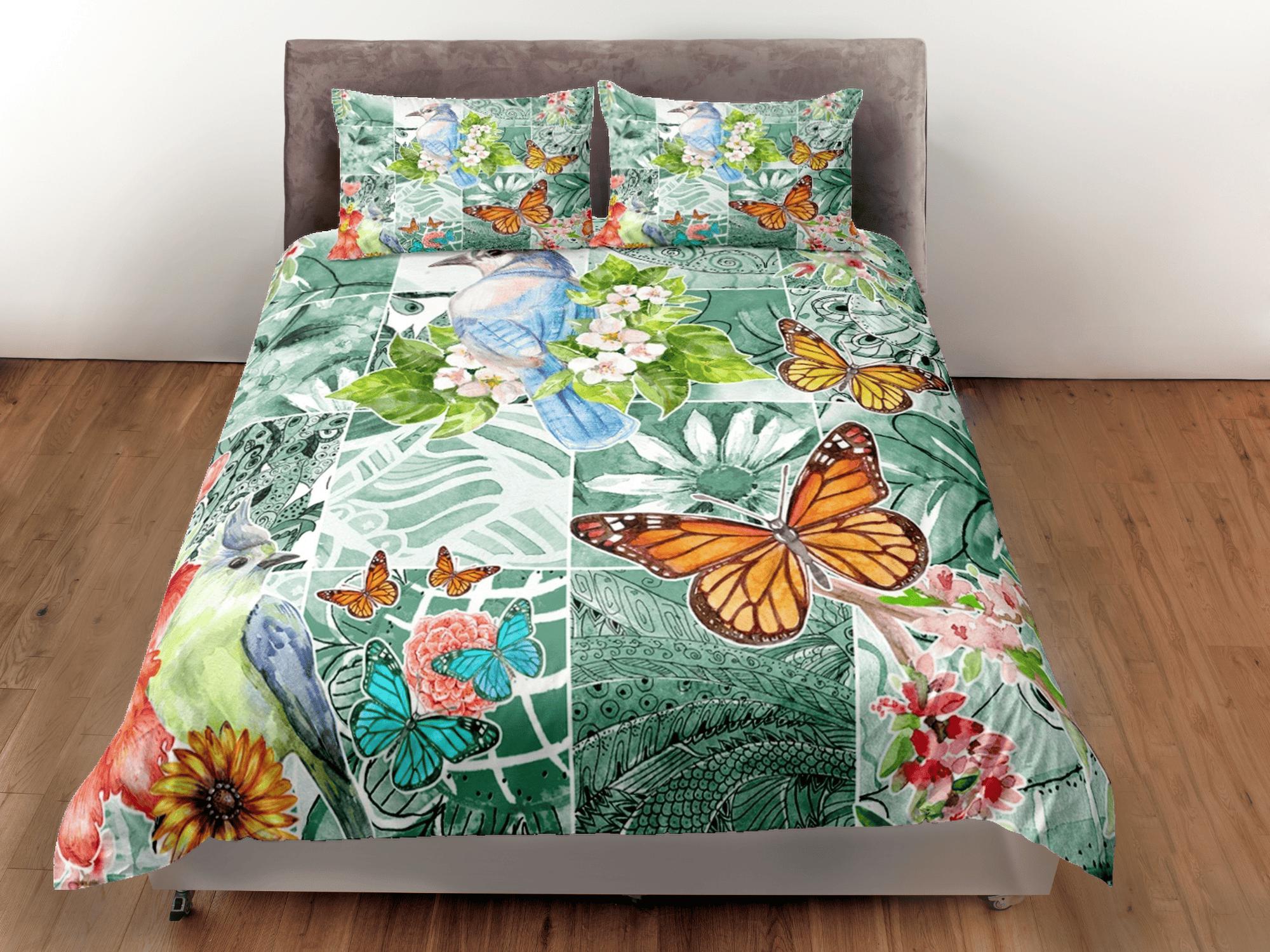 daintyduvet Botanical garden monarch butterfly bedding boho chic aesthetic duvet cover, dorm bedding full size adult duvet king queen twin, toddler