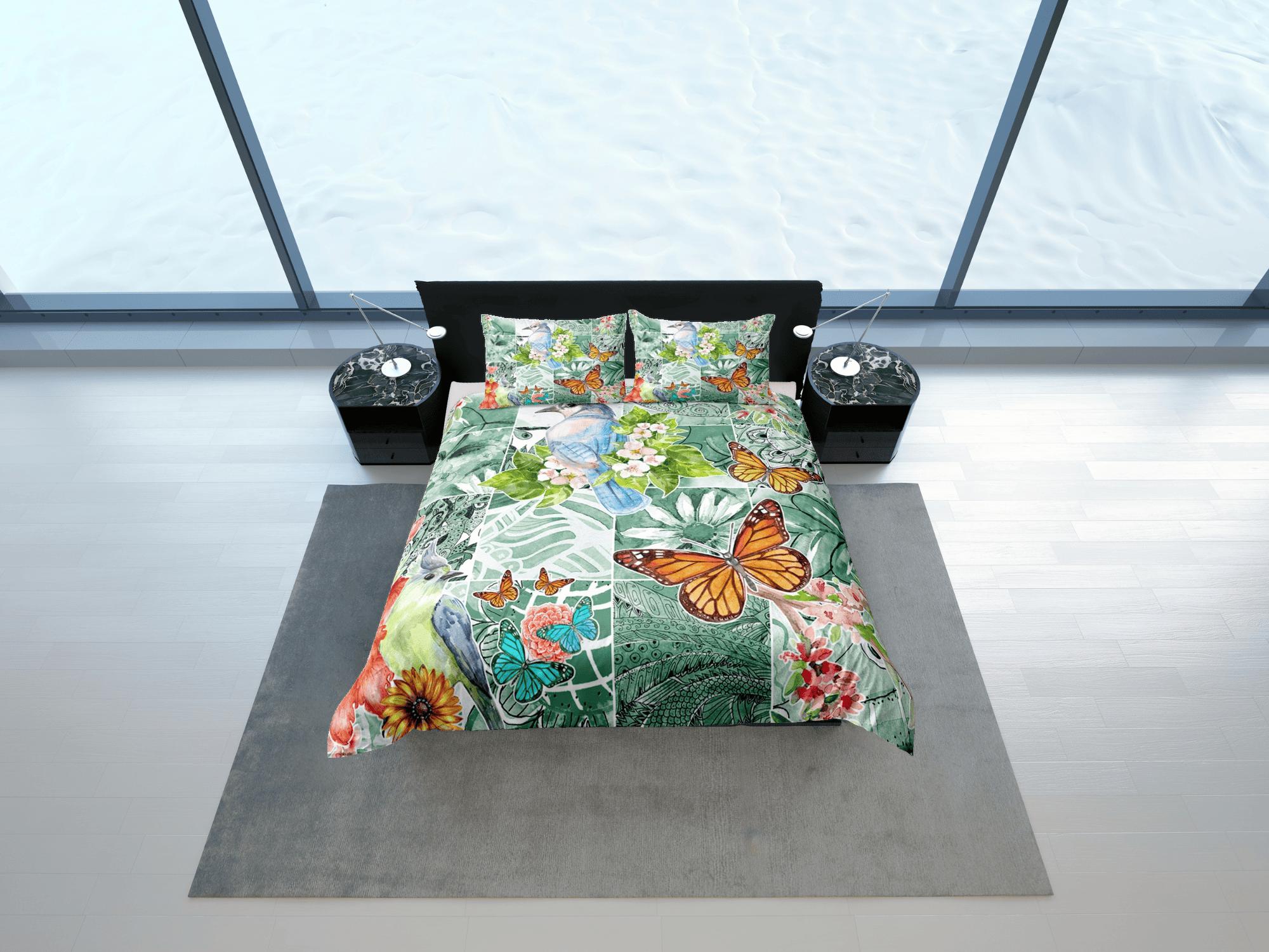 daintyduvet Botanical garden monarch butterfly bedding boho chic aesthetic duvet cover, dorm bedding full size adult duvet king queen twin, toddler