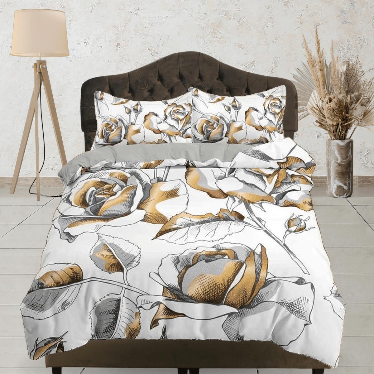 daintyduvet Bronze roses floral duvet cover colorful bedding, teen girl bedroom, baby girl crib bedding boho maximalist bedspread aesthetic bedding