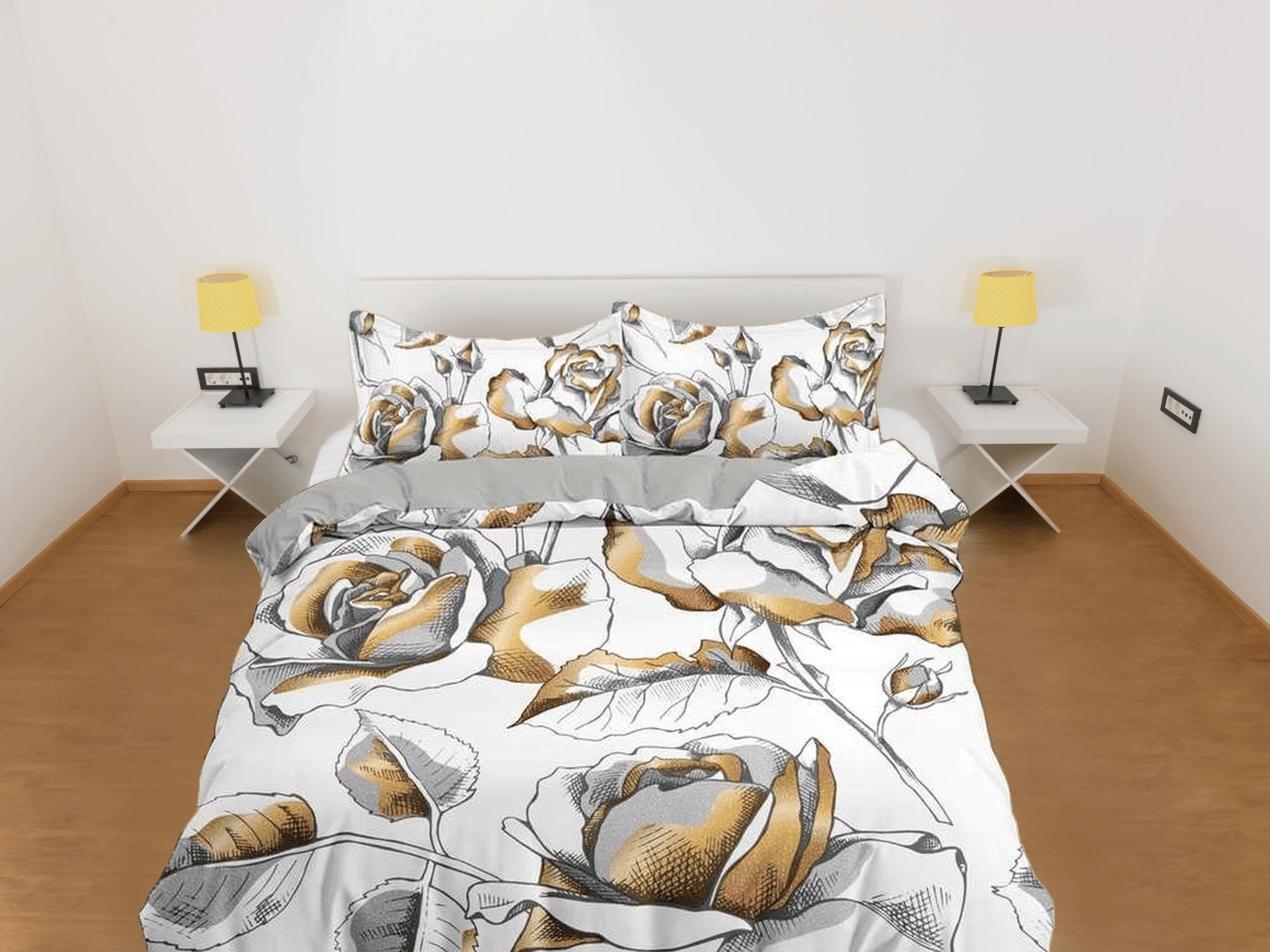 daintyduvet Bronze roses floral duvet cover colorful bedding, teen girl bedroom, baby girl crib bedding boho maximalist bedspread aesthetic bedding