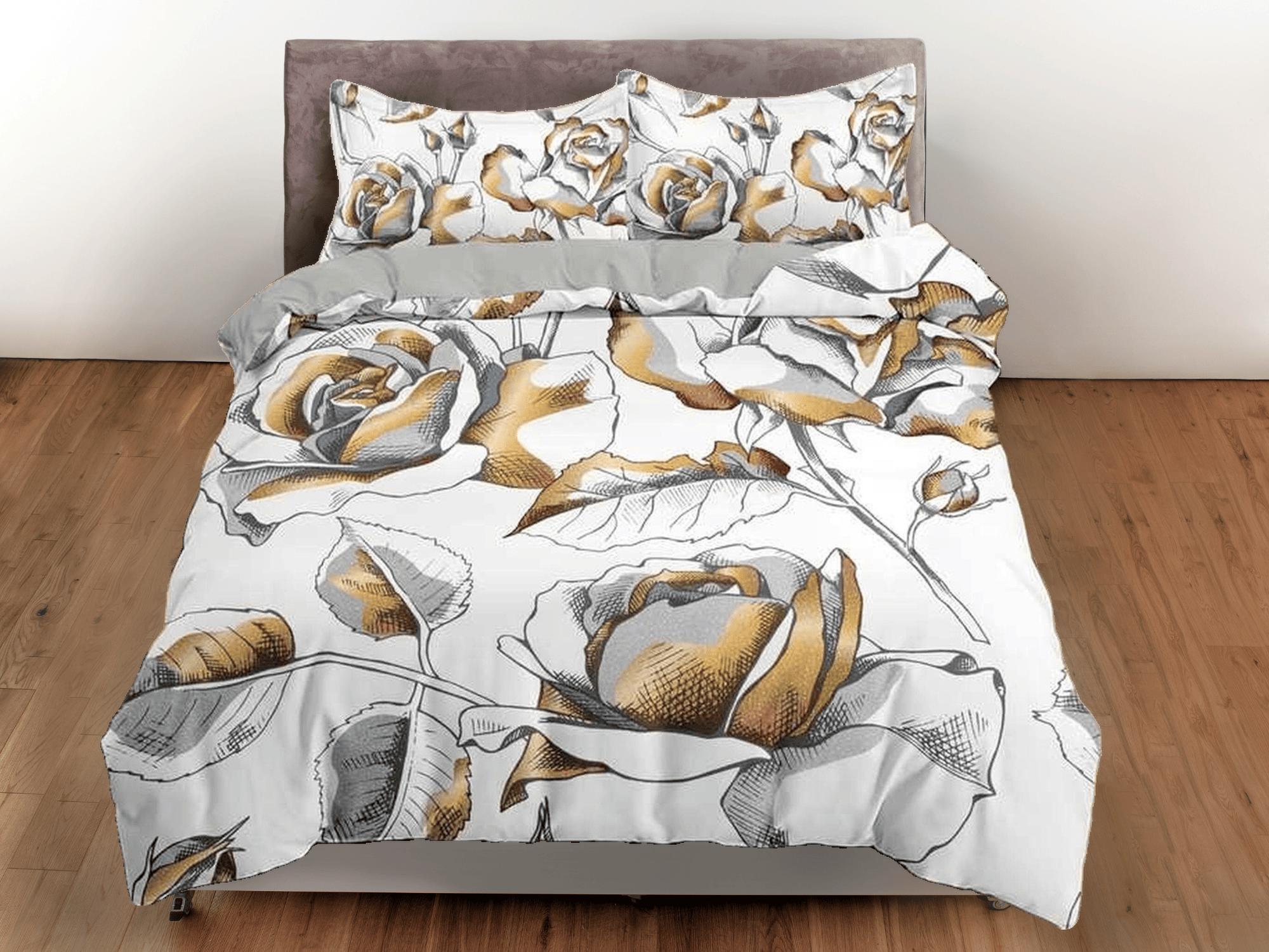 daintyduvet Bronze roses floral duvet cover colorful bedding, teen girl bedroom, baby girl crib bedding boho maximalist bedspread aesthetic bedding