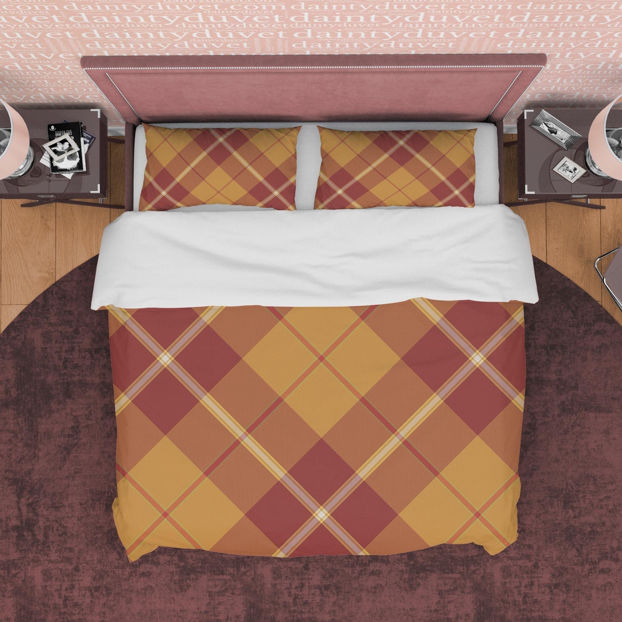 Brown Plaid Bedding Checkered Duvet Cover, Nude Color Tartan Quilt Cov