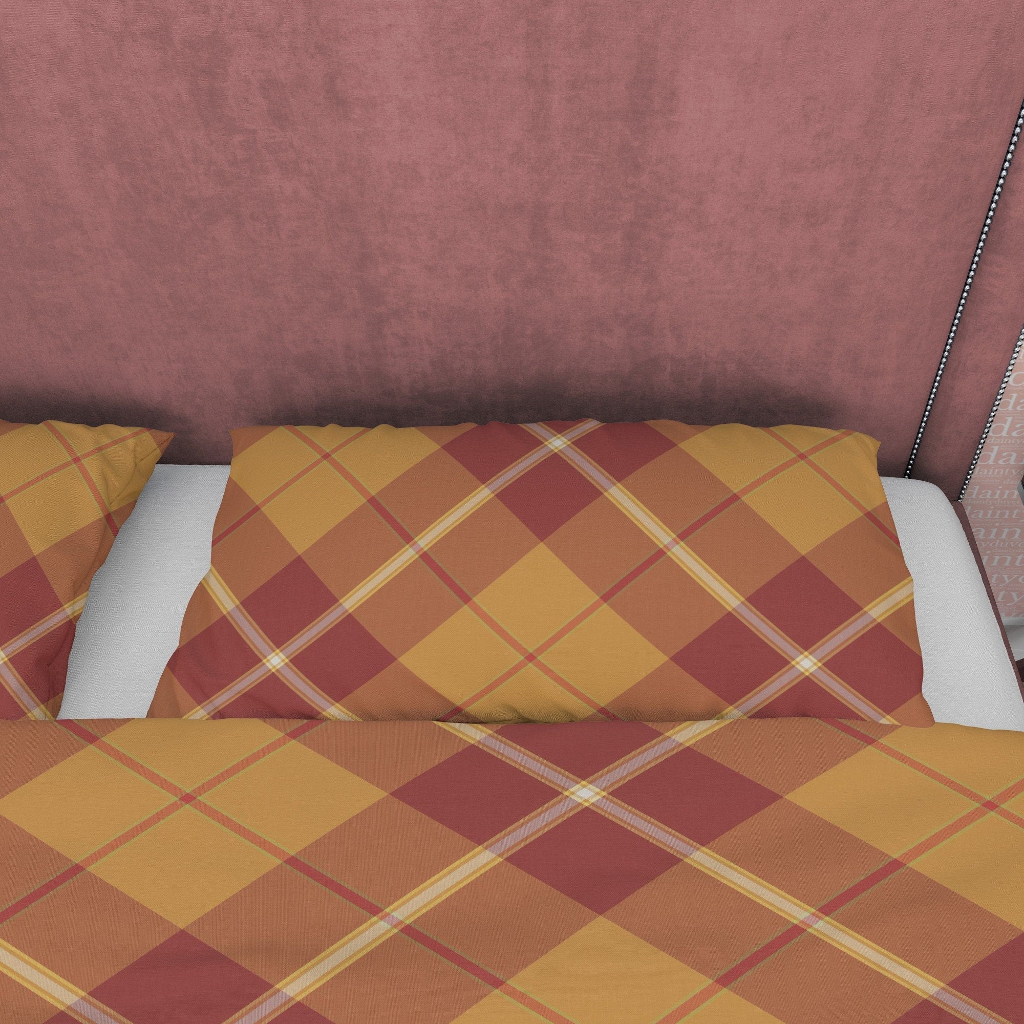 Brown Plaid Bedding Checkered Duvet Cover, Nude Color Tartan Quilt Cover, Modern Farmhouse Blanket Cover Rustic Autumn Ambiance Bedroom Set