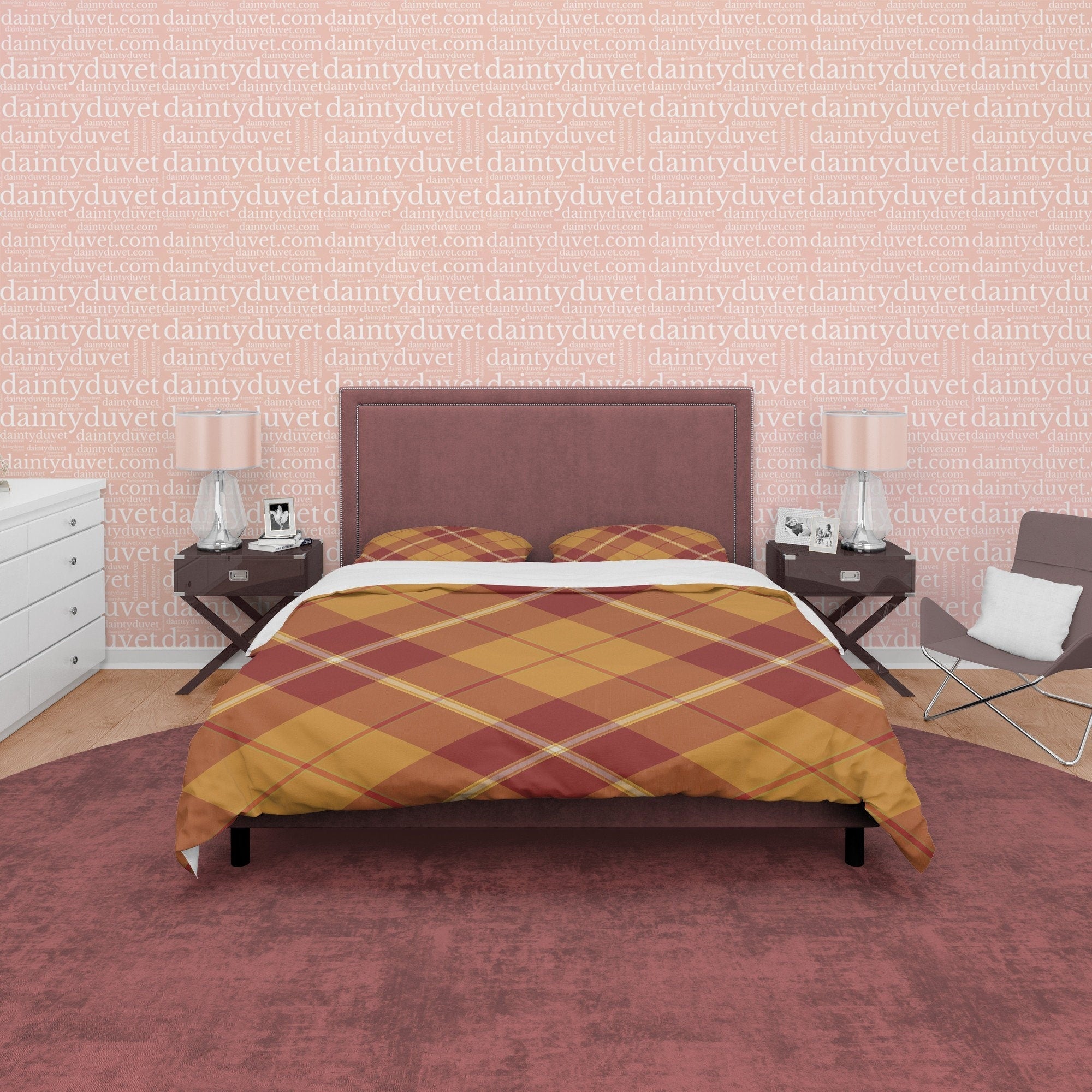 Brown Plaid Bedding Checkered Duvet Cover, Nude Color Tartan Quilt Cover, Modern Farmhouse Blanket Cover Rustic Autumn Ambiance Bedroom Set