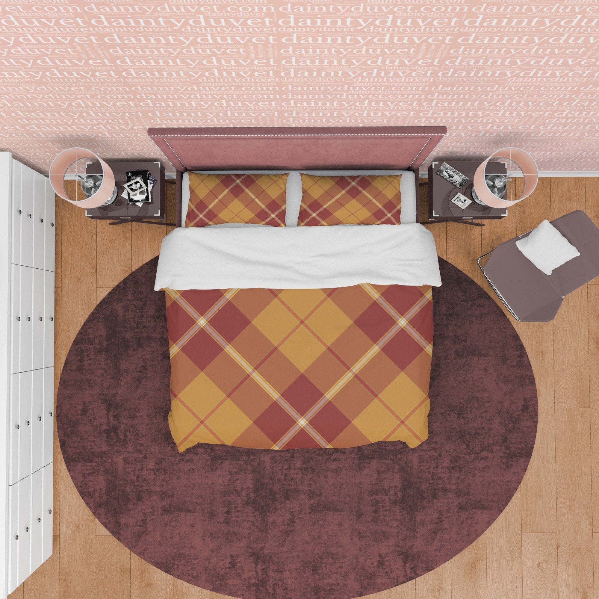 Brown Plaid Bedding Checkered Duvet Cover, Nude Color Tartan Quilt Cover, Modern Farmhouse Blanket Cover Rustic Autumn Ambiance Bedroom Set