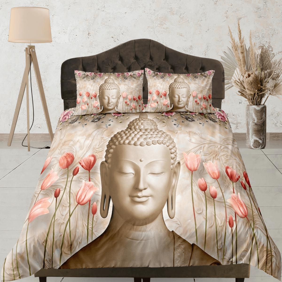 daintyduvet Buddhism floral bedding, buddha duvet cover queen, king, boho duvet, designer bedding, aesthetic bedding, maximalist full size bedding