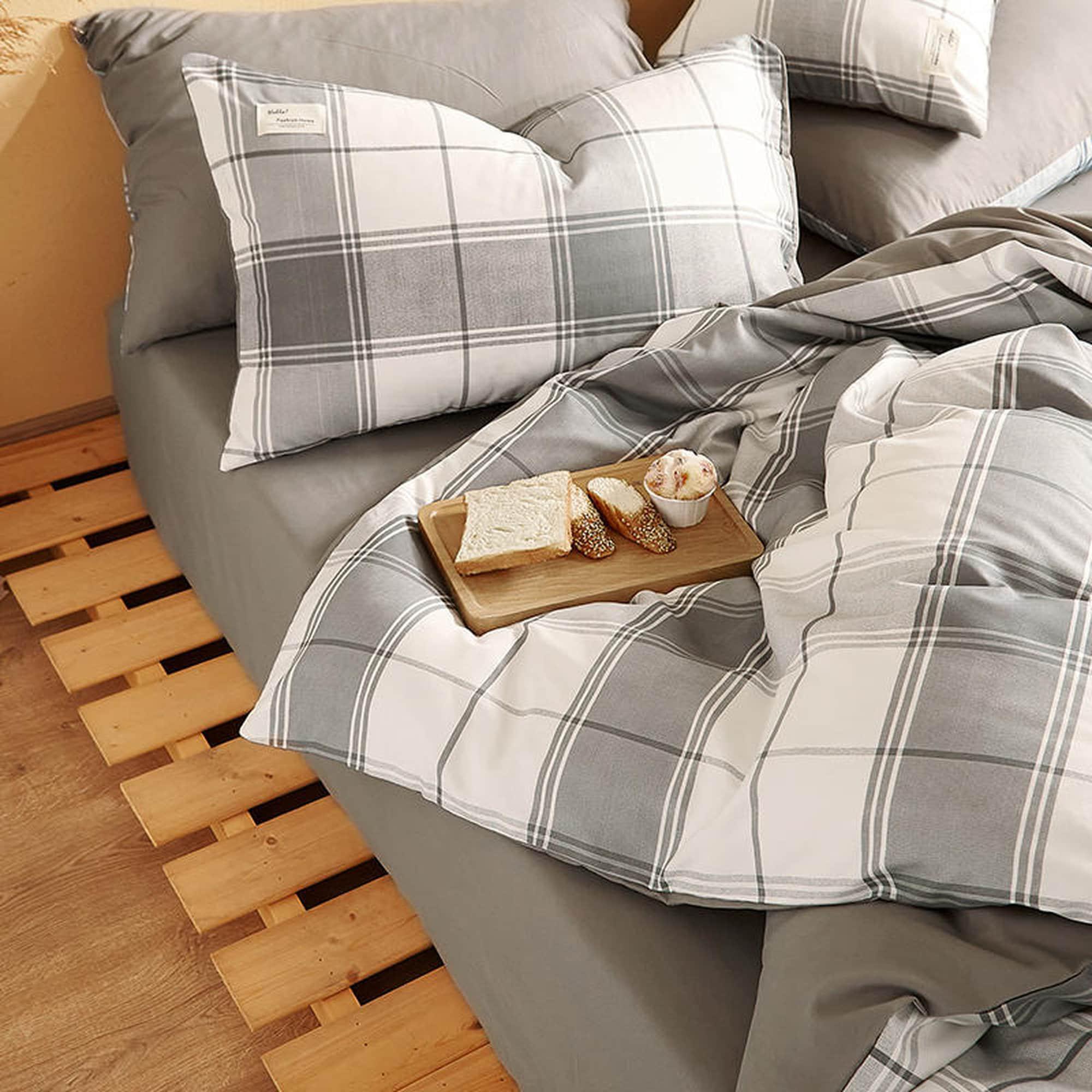 daintyduvet Buffalo Plaid Duvet Cover Set Ash Grey Plaid Bedding Set Mattress Cover Checkered Pastel Bedding
