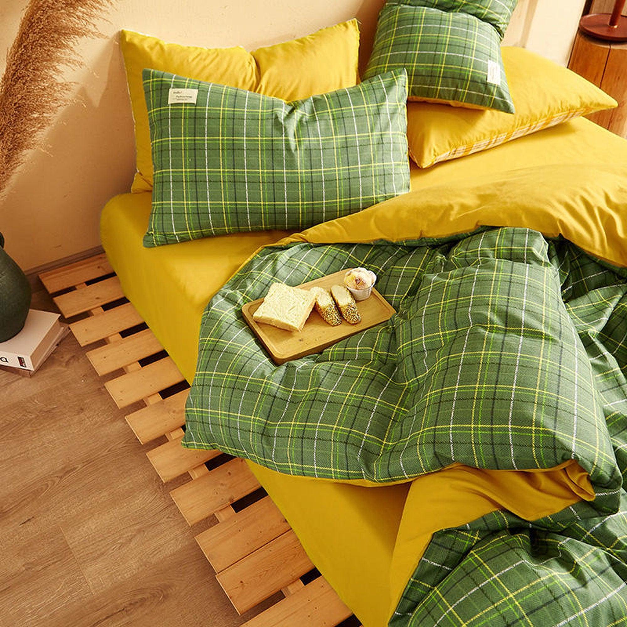 daintyduvet Buffalo Plaid Duvet Cover Set Green Plaid Bedding Set Mattress Cover Checkered Pastel Bedding