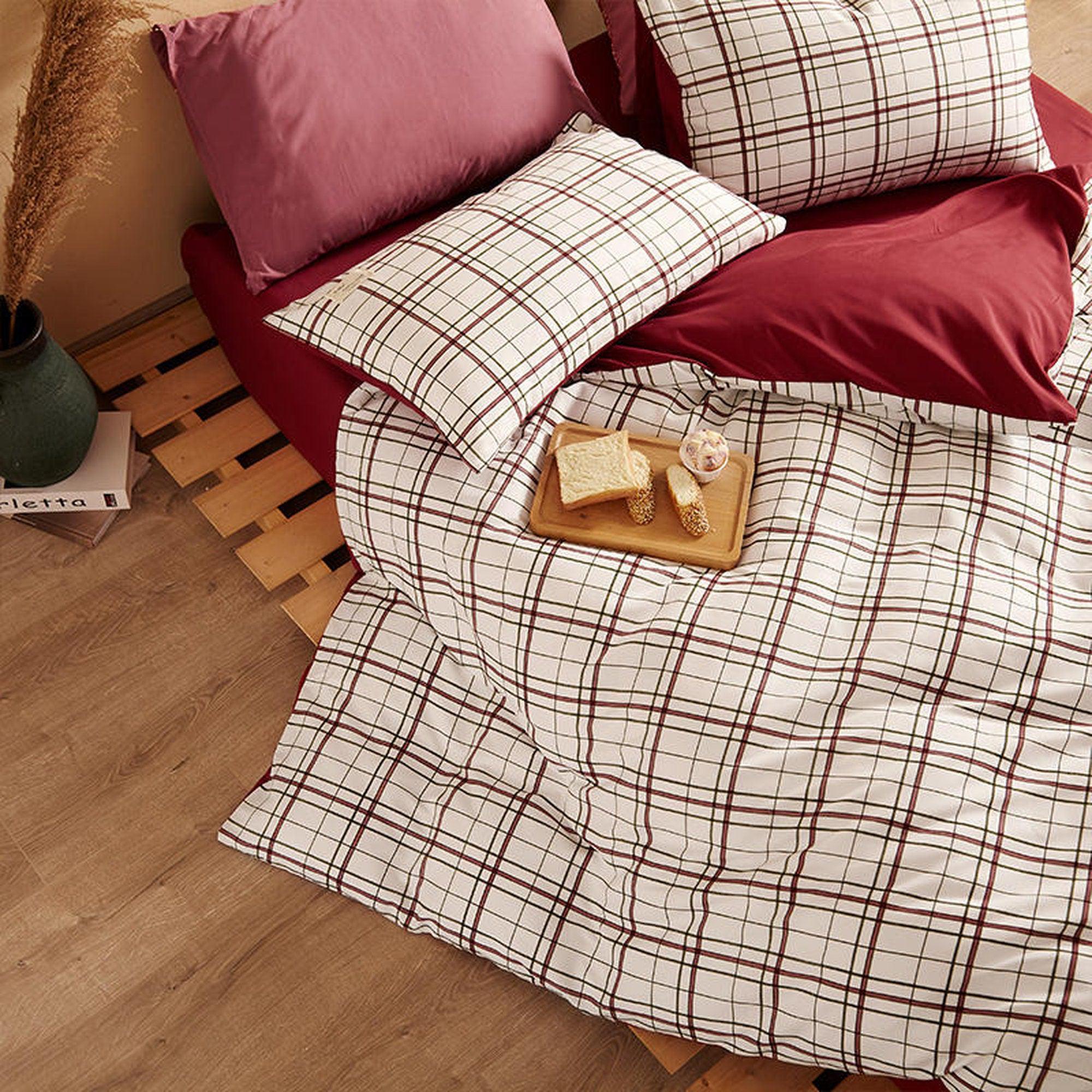 daintyduvet Buffalo Plaid Duvet Cover Set Red Plaid Bedding Set Mattress Cover Checkered Pastel Bedding