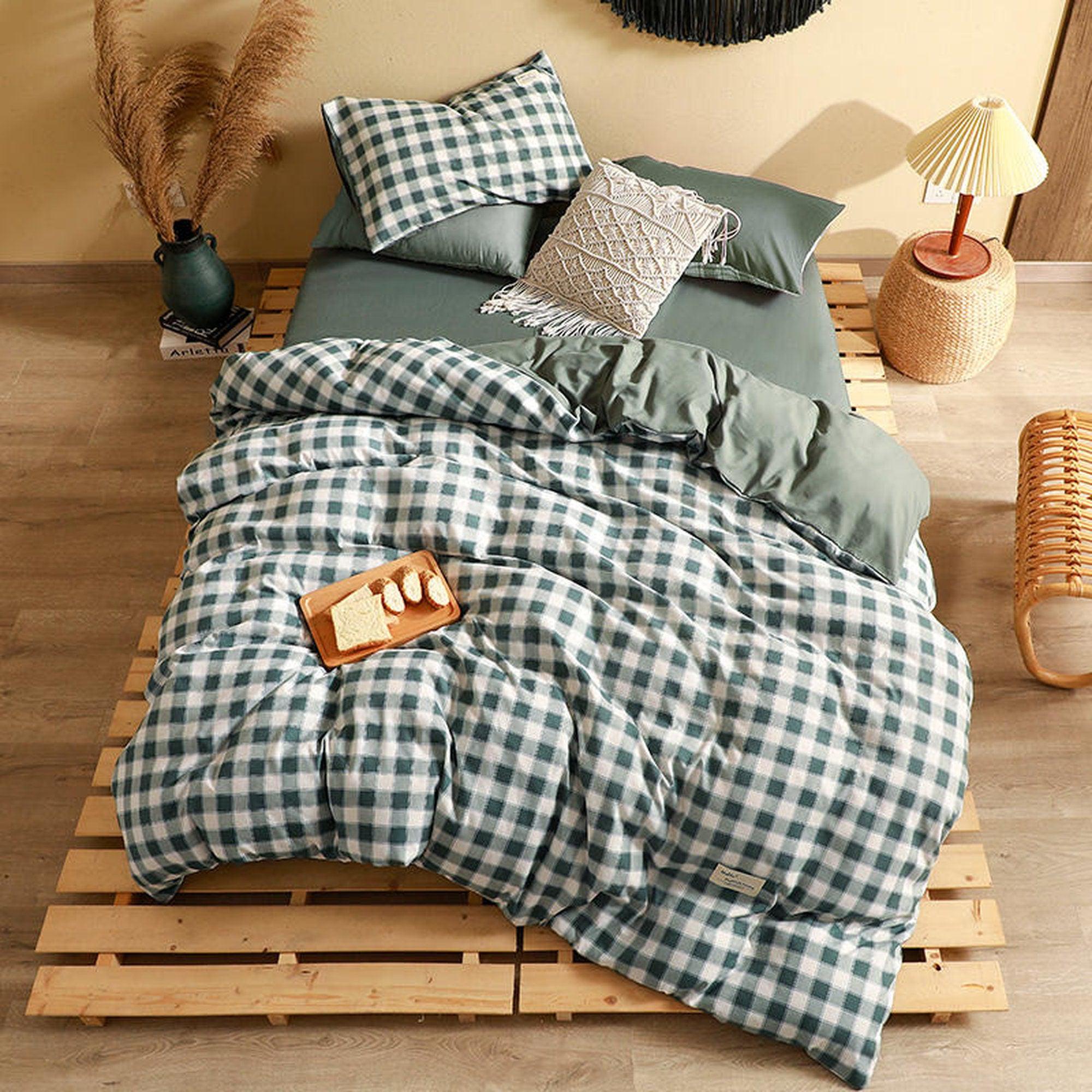 daintyduvet Buffalo Plaid Duvet Cover Set Sage Green Plaid Bedding Set Mattress Cover Checkered Pastel Bedding