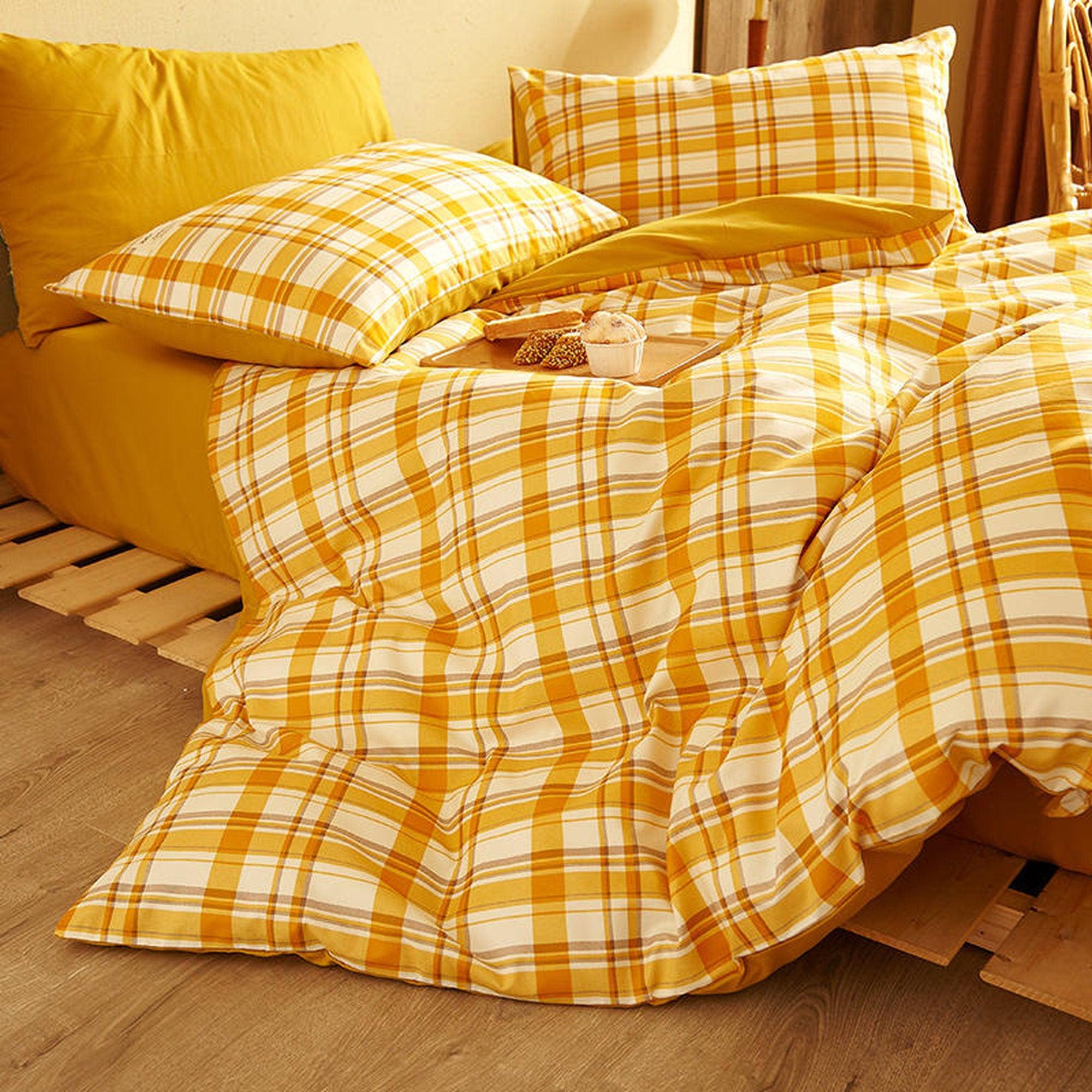 daintyduvet Buffalo Plaid Duvet Cover Set Yellow Plaid Bedding Set Mattress Cover Checkered Pastel Bedding