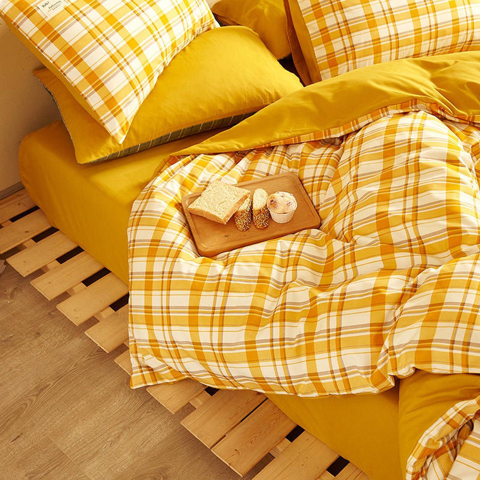 daintyduvet Buffalo Plaid Duvet Cover Set Yellow Plaid Bedding Set Mattress Cover Checkered Pastel Bedding