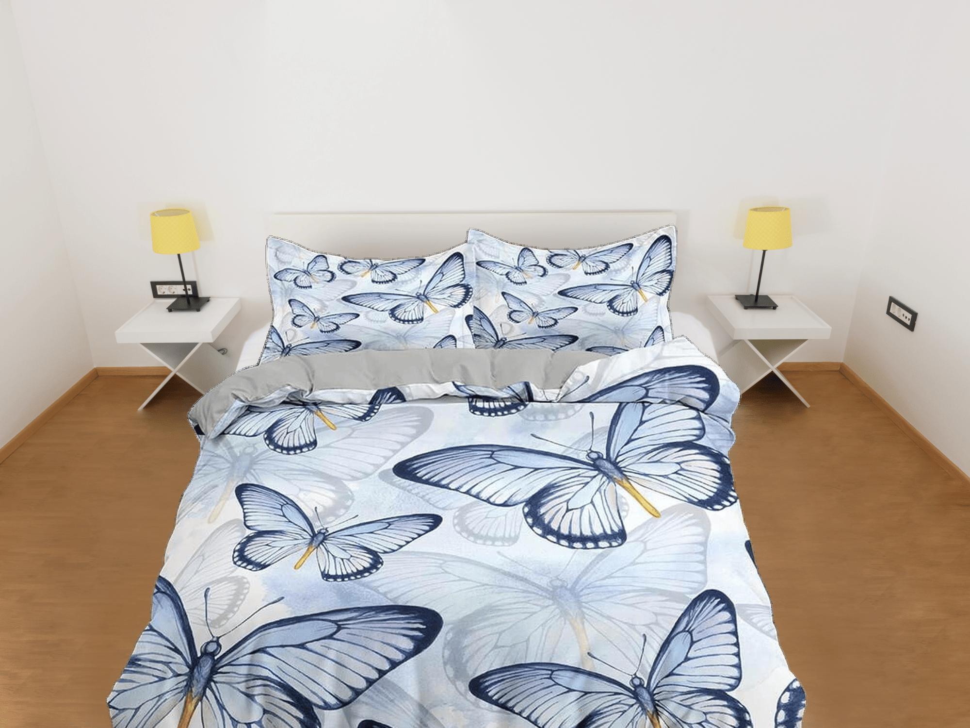daintyduvet Butterfly bedding light blue purple duvet cover boho chic dorm bedding full size adult duvet king queen twin, nursery toddler bedding