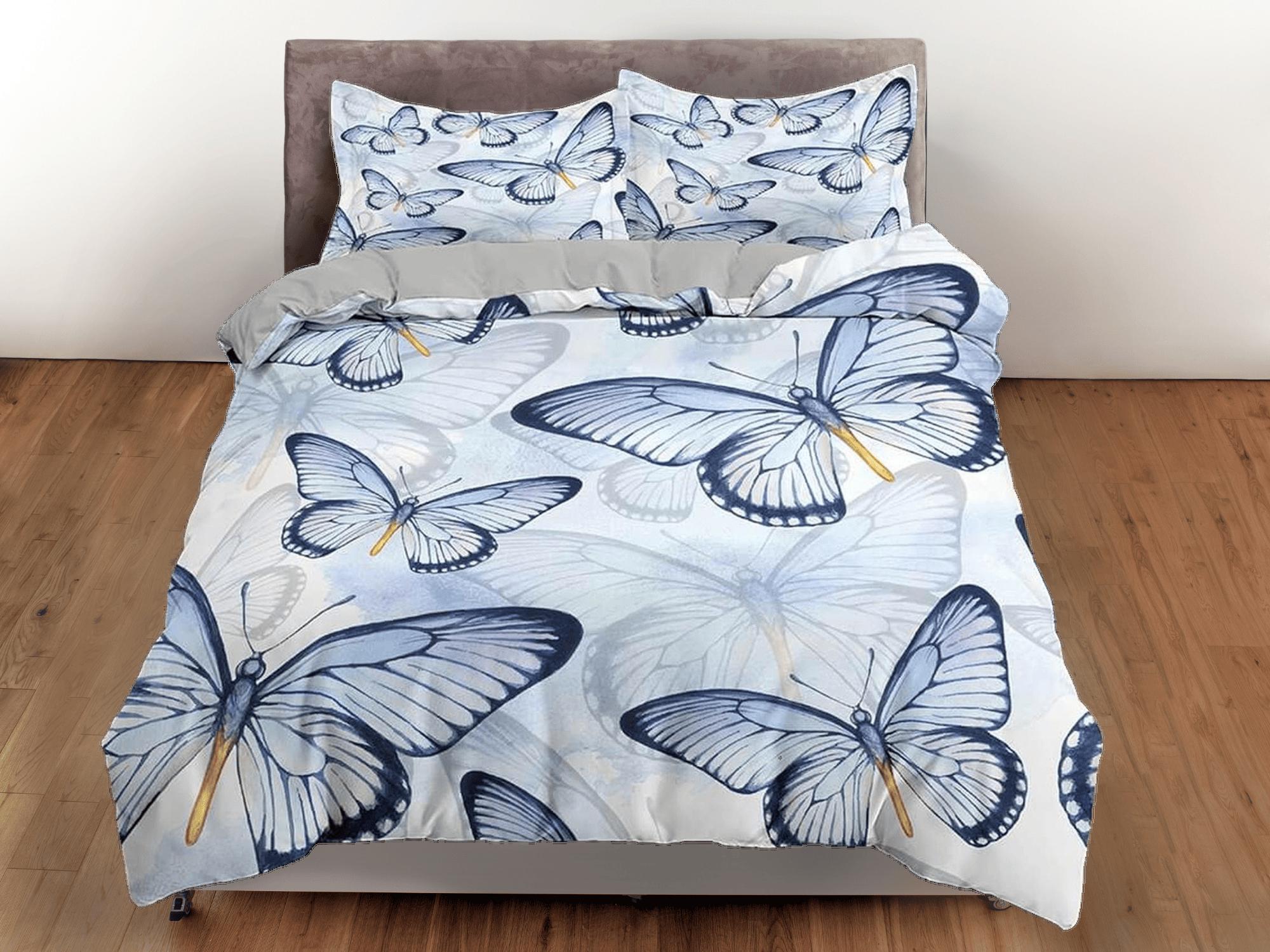 daintyduvet Butterfly bedding light blue purple duvet cover boho chic dorm bedding full size adult duvet king queen twin, nursery toddler bedding