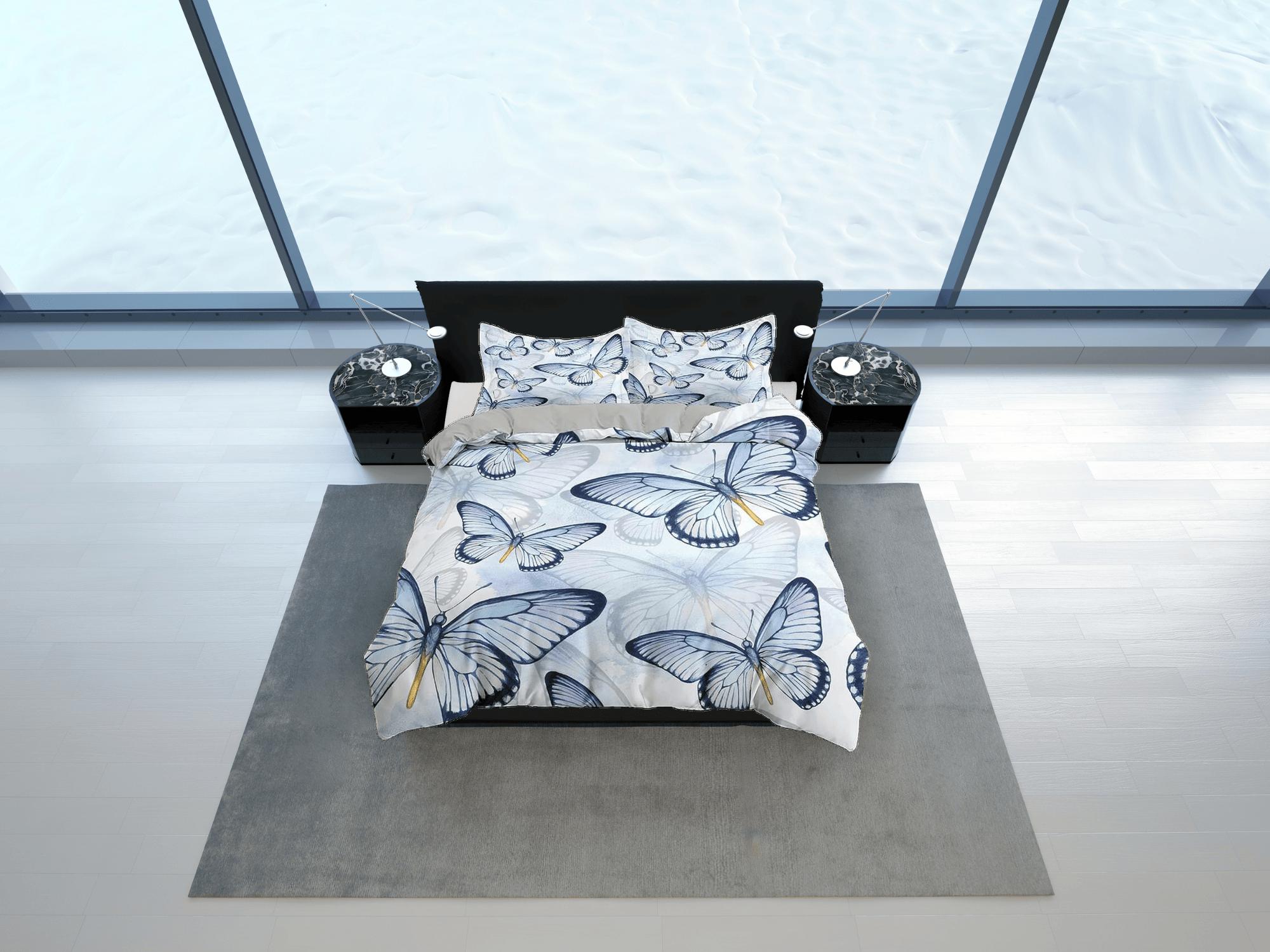 daintyduvet Butterfly bedding light blue purple duvet cover boho chic dorm bedding full size adult duvet king queen twin, nursery toddler bedding