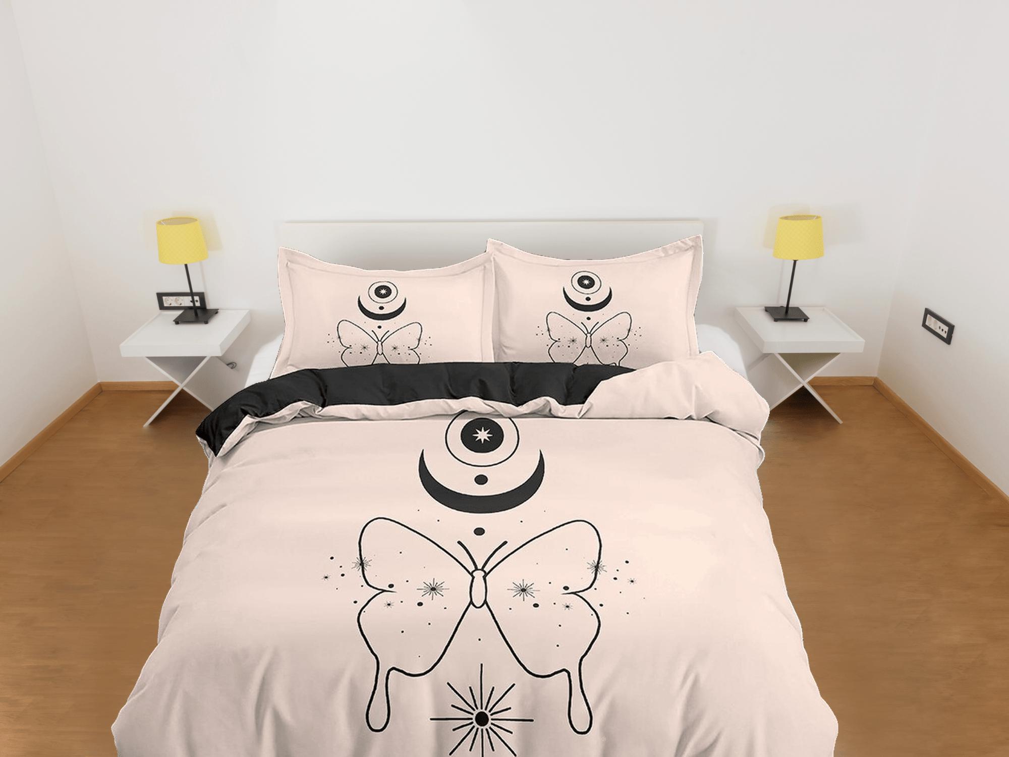 daintyduvet Butterfly Boho Beige Bedding Minimalist, Zodiac Gift Celestial Dorm Bedding, Astrology Duvet Cover Set, Aesthetic Duvet King Queen Full