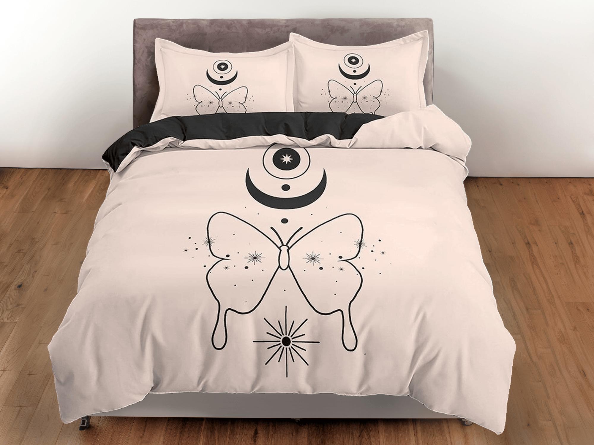 daintyduvet Butterfly Boho Beige Bedding Minimalist, Zodiac Gift Celestial Dorm Bedding, Astrology Duvet Cover Set, Aesthetic Duvet King Queen Full