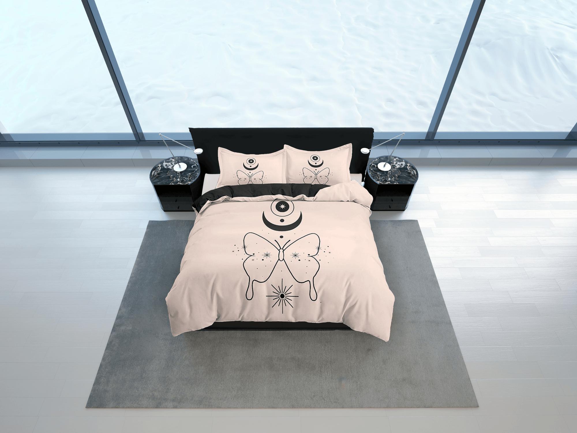 daintyduvet Butterfly Boho Beige Bedding Minimalist, Zodiac Gift Celestial Dorm Bedding, Astrology Duvet Cover Set, Aesthetic Duvet King Queen Full