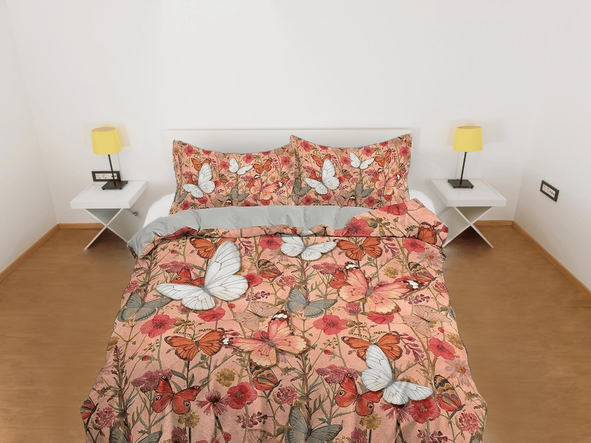 daintyduvet Butterfly coral bedding mid century modern decor duvet cover, dorm bedding full size adult duvet king queen twin, nursery toddler bedding