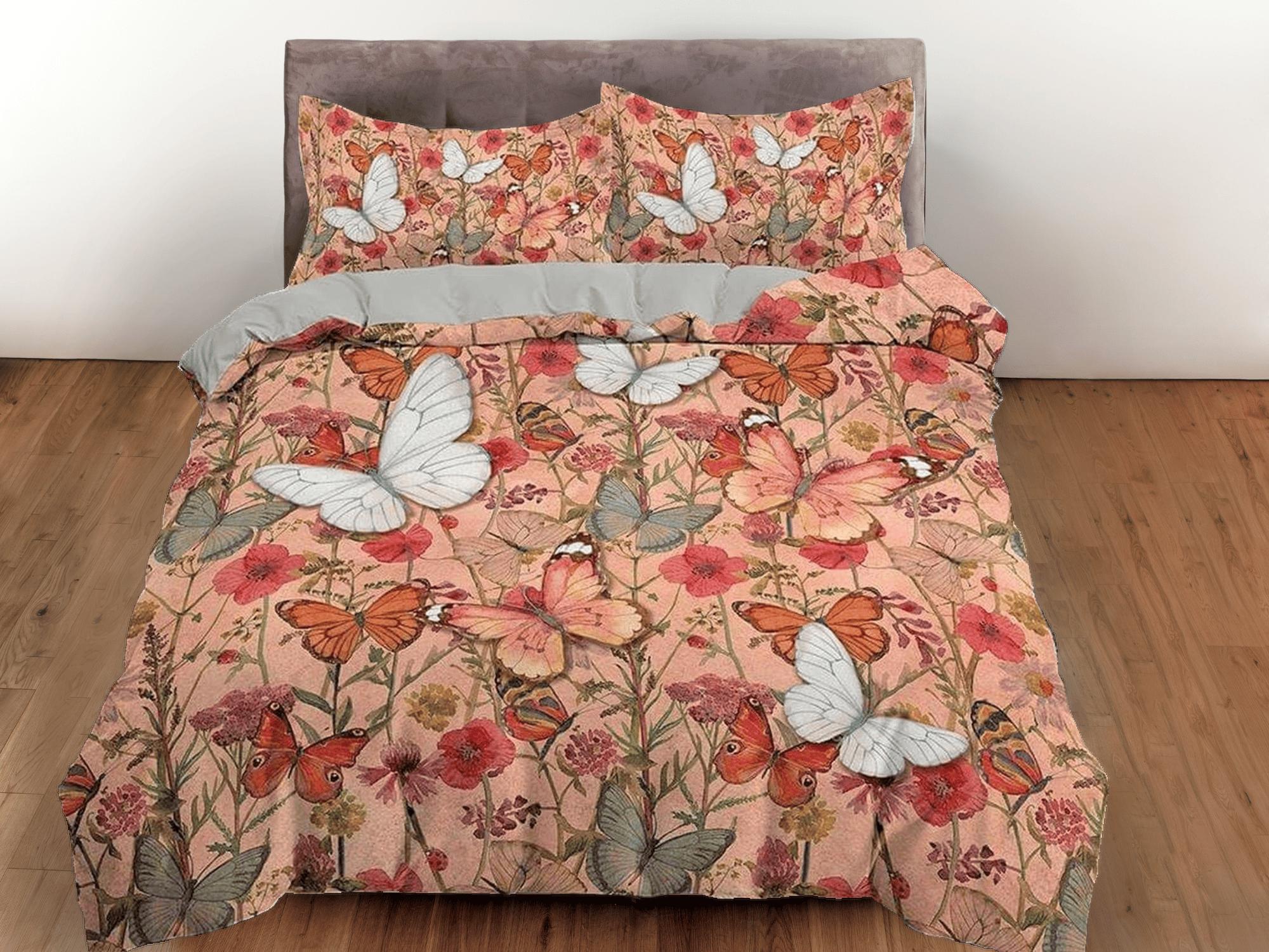 daintyduvet Butterfly coral bedding mid century modern decor duvet cover, dorm bedding full size adult duvet king queen twin, nursery toddler bedding