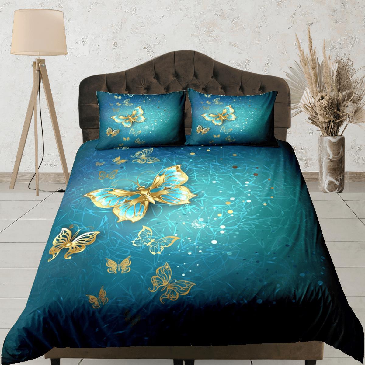 daintyduvet Butterfly Duvet Cover Set Green Bedspread, Dorm Bedding with Pillowcase