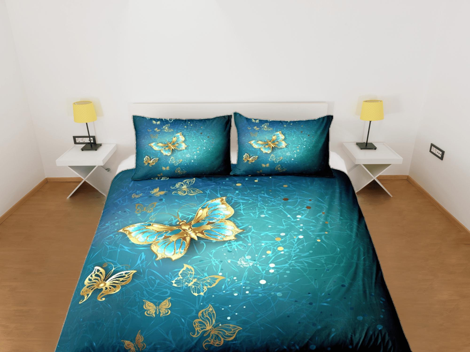daintyduvet Butterfly Duvet Cover Set Green Bedspread, Dorm Bedding with Pillowcase