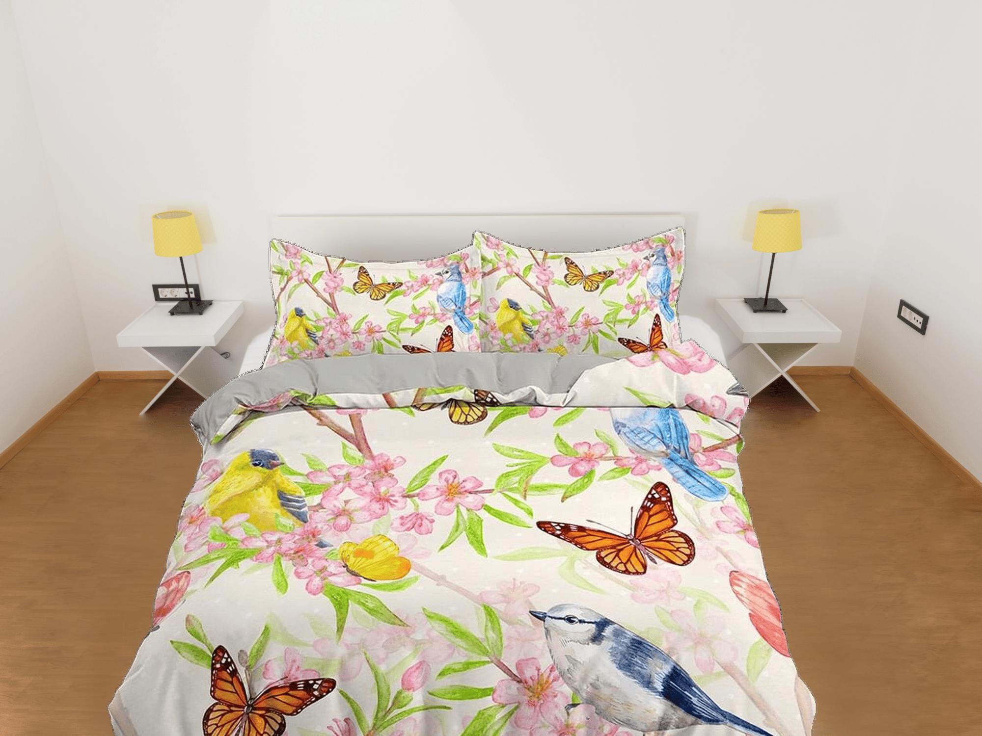 daintyduvet Butterfly hummingbird botanical bedding duvet cover boho chic dorm bedding full size adult duvet king queen twin, nursery toddler bedding