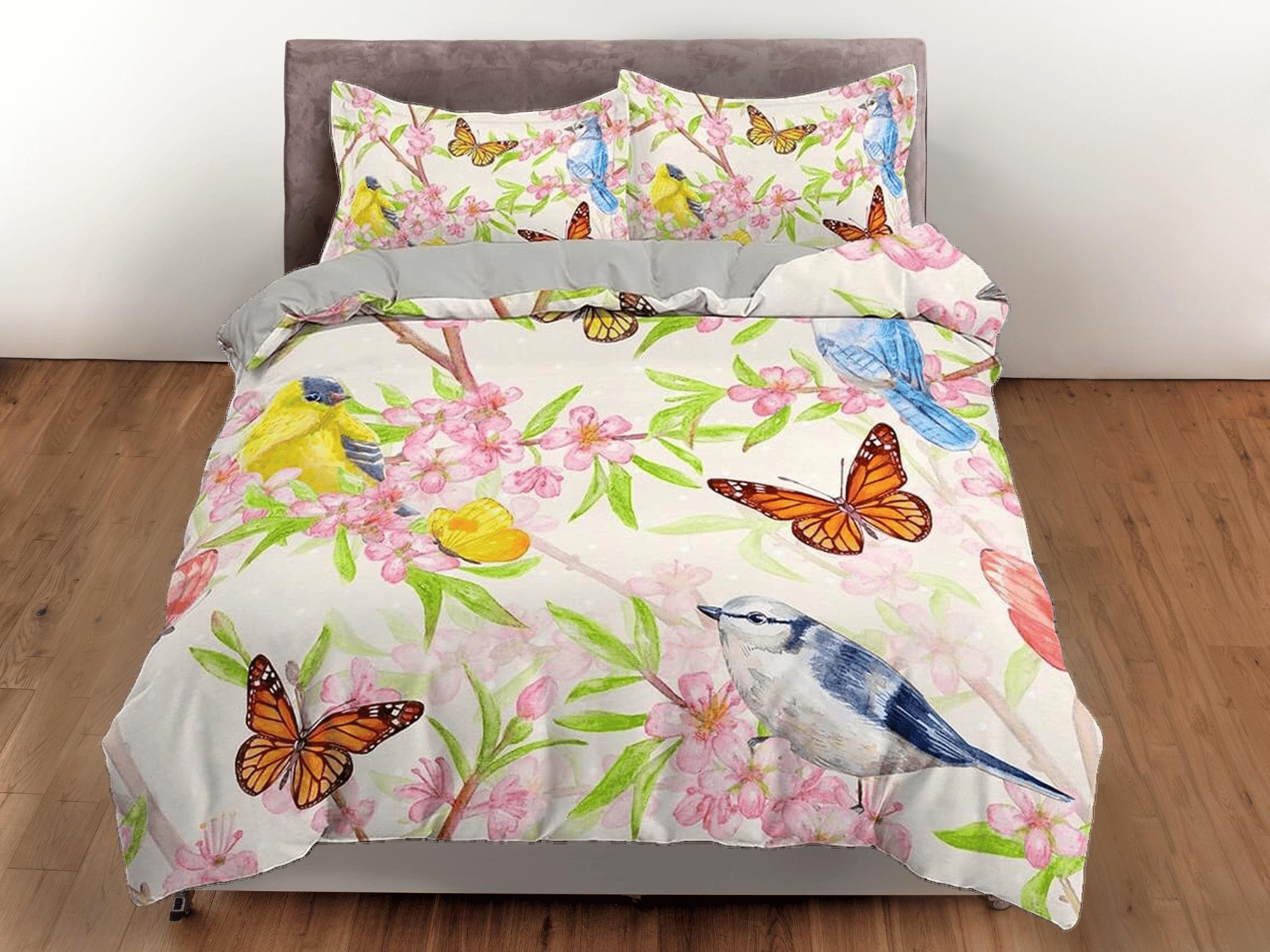 daintyduvet Butterfly hummingbird botanical bedding duvet cover boho chic dorm bedding full size adult duvet king queen twin, nursery toddler bedding