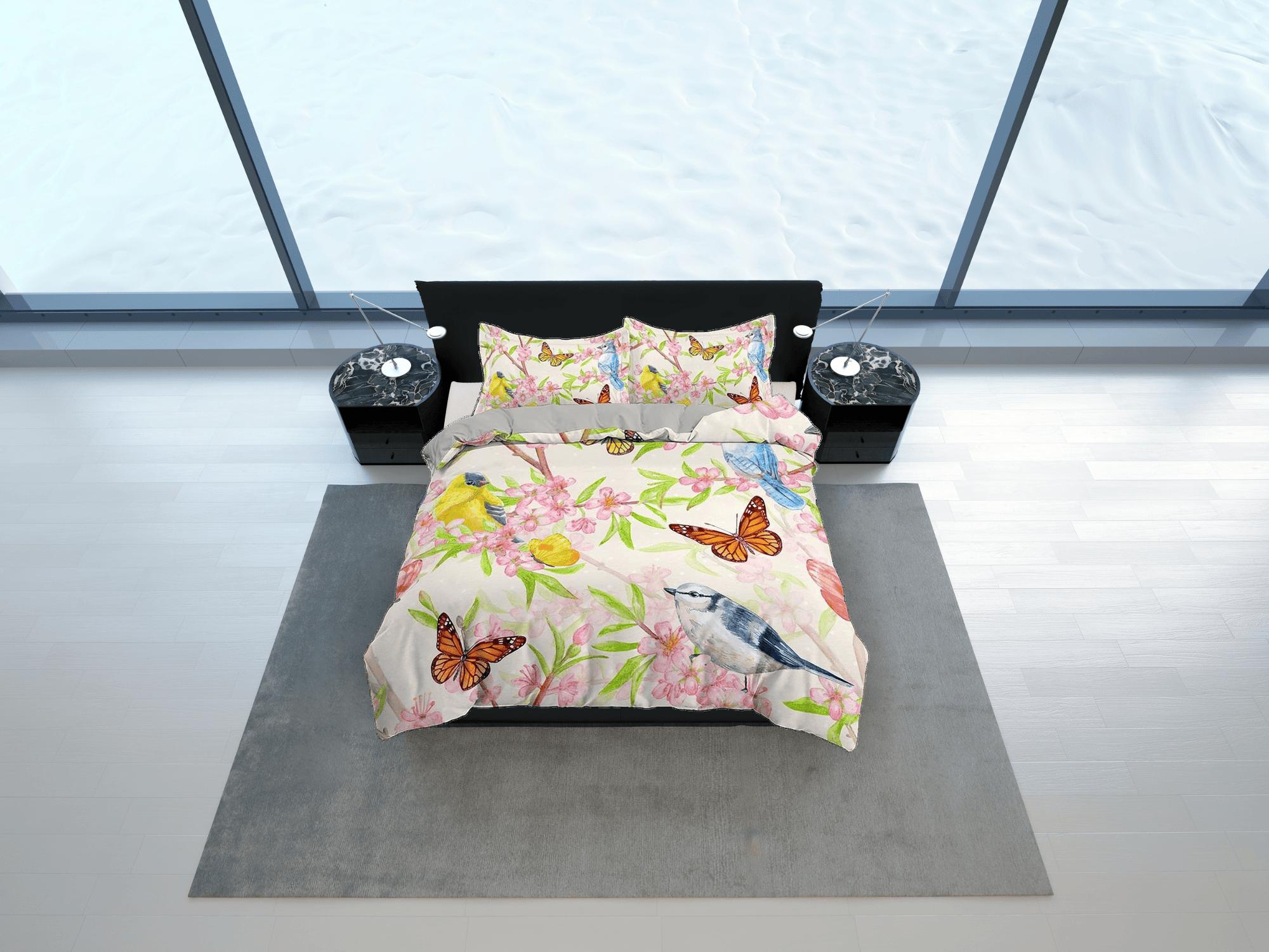 daintyduvet Butterfly hummingbird botanical bedding duvet cover boho chic dorm bedding full size adult duvet king queen twin, nursery toddler bedding