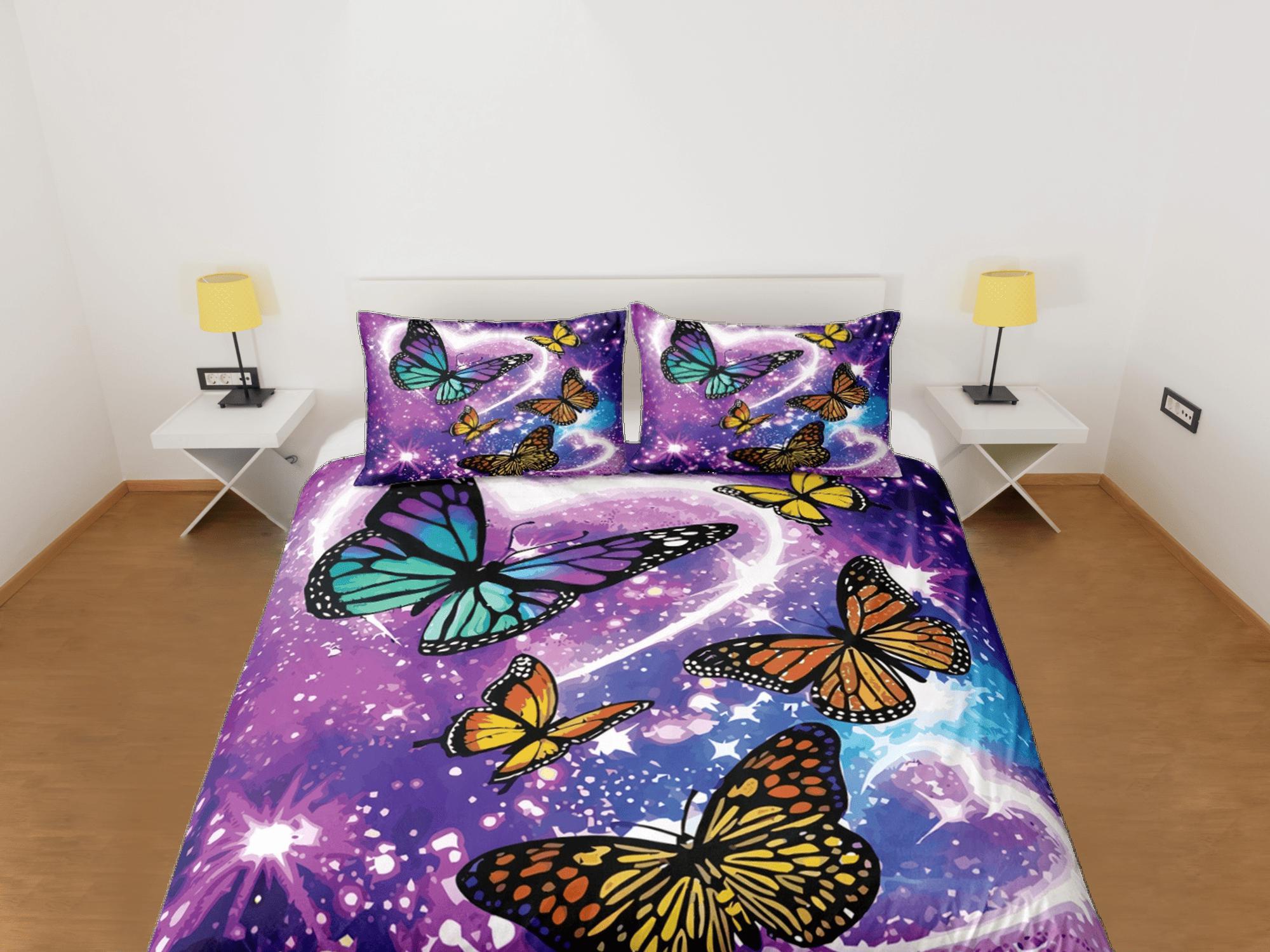 daintyduvet Butterfly Purple Duvet Cover Set Colorful Bedspread, Dorm Bedding with Pillowcase