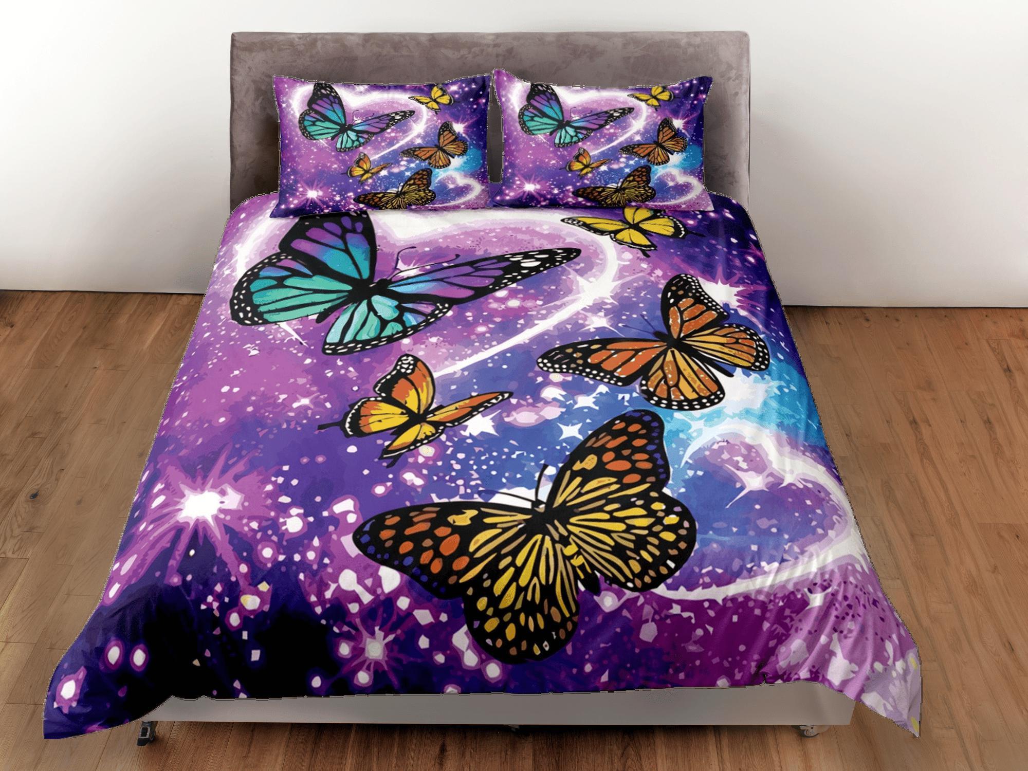 daintyduvet Butterfly Purple Duvet Cover Set Colorful Bedspread, Dorm Bedding with Pillowcase