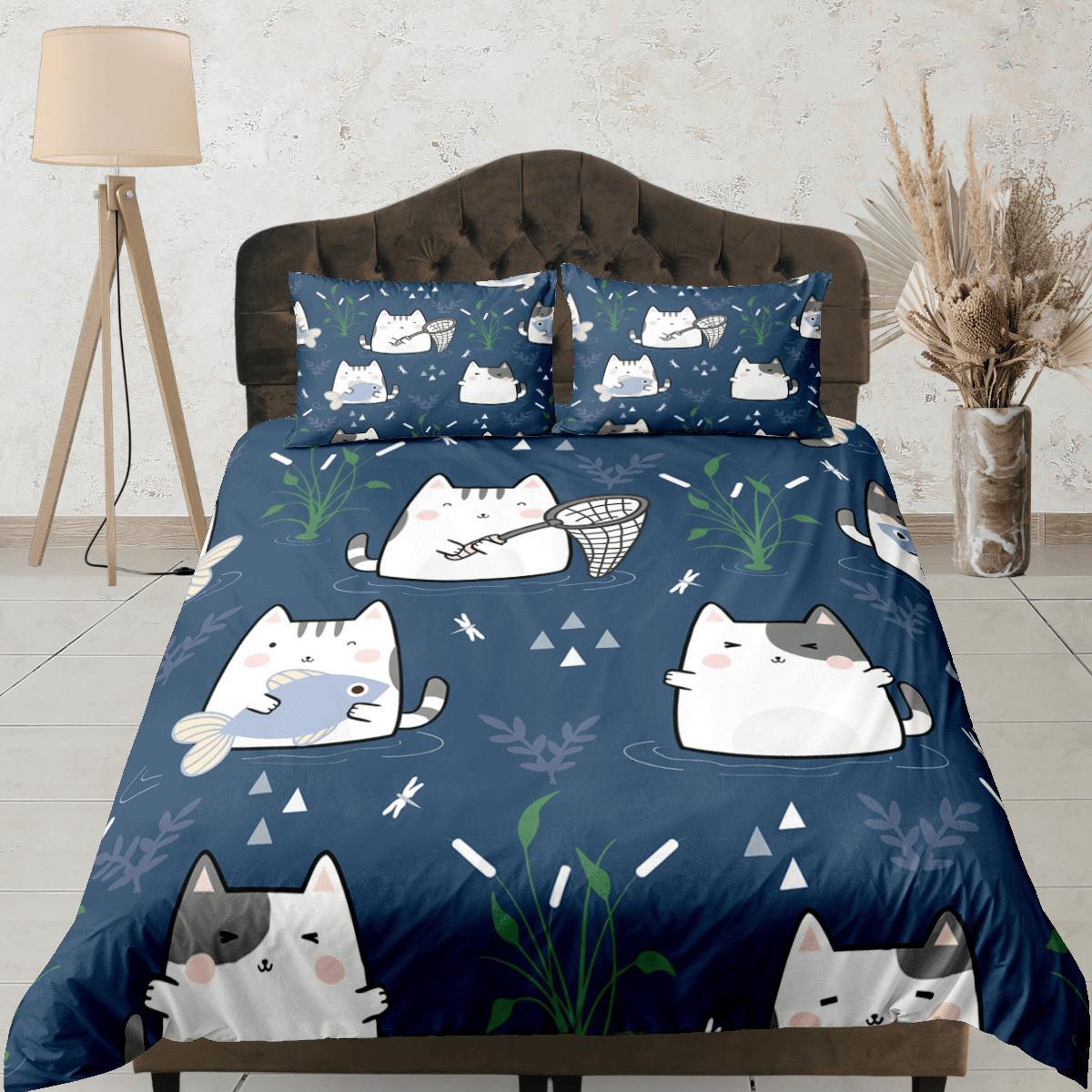 daintyduvet Cat Lover Duvet Cover Bedspread, Cute Cartoons Cat Bedding for Teens Kids Bedroom Comforter Cover