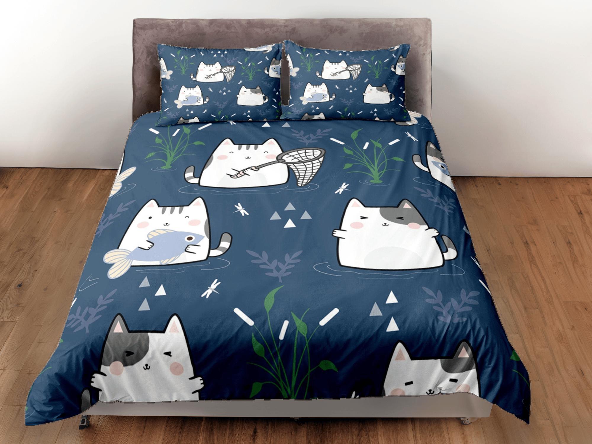 daintyduvet Cat Lover Duvet Cover Bedspread, Cute Cartoons Cat Bedding for Teens Kids Bedroom Comforter Cover