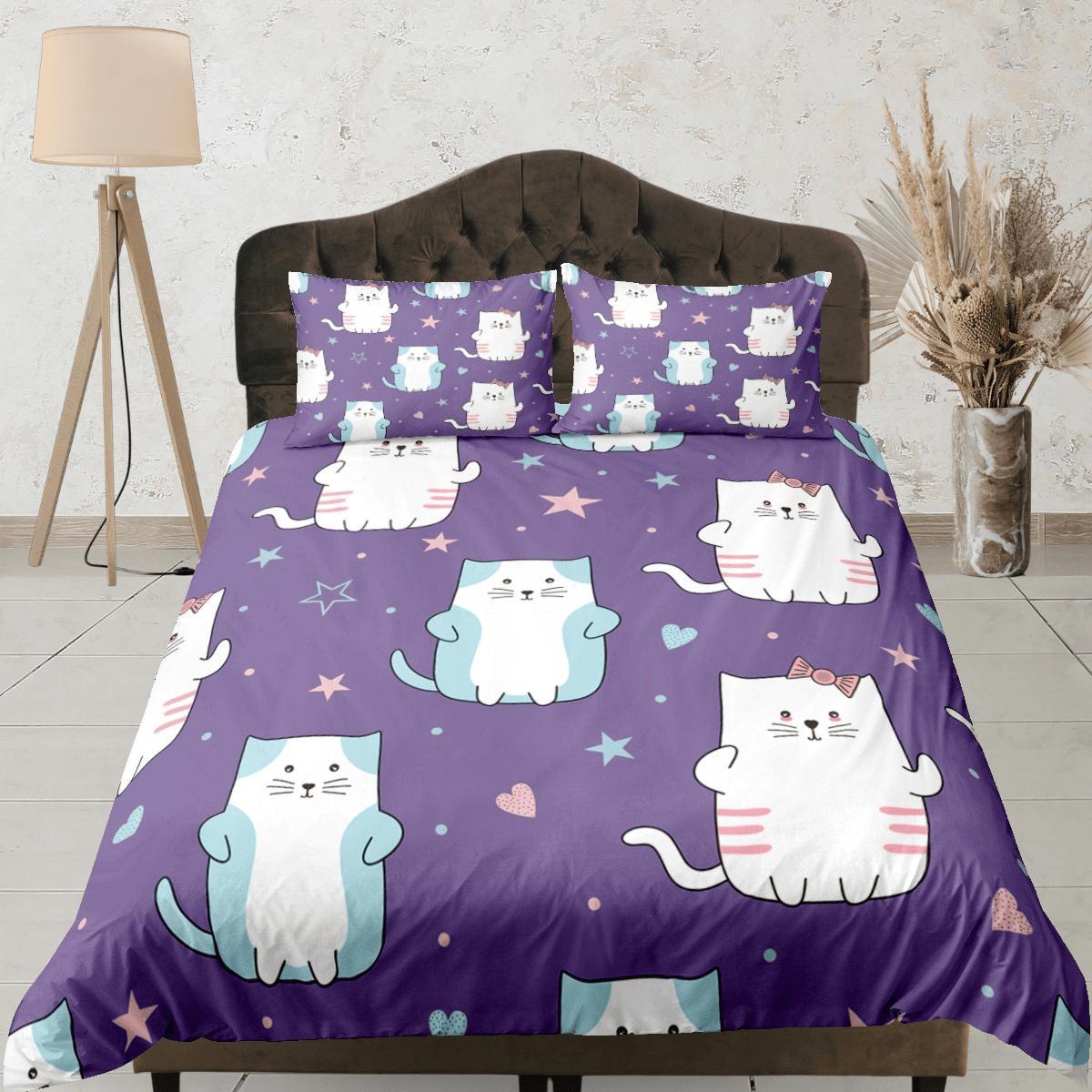 daintyduvet Cat Lover Duvet Cover Bedspread, Cute Cats Purple Bedding for Teens Kids Bedroom