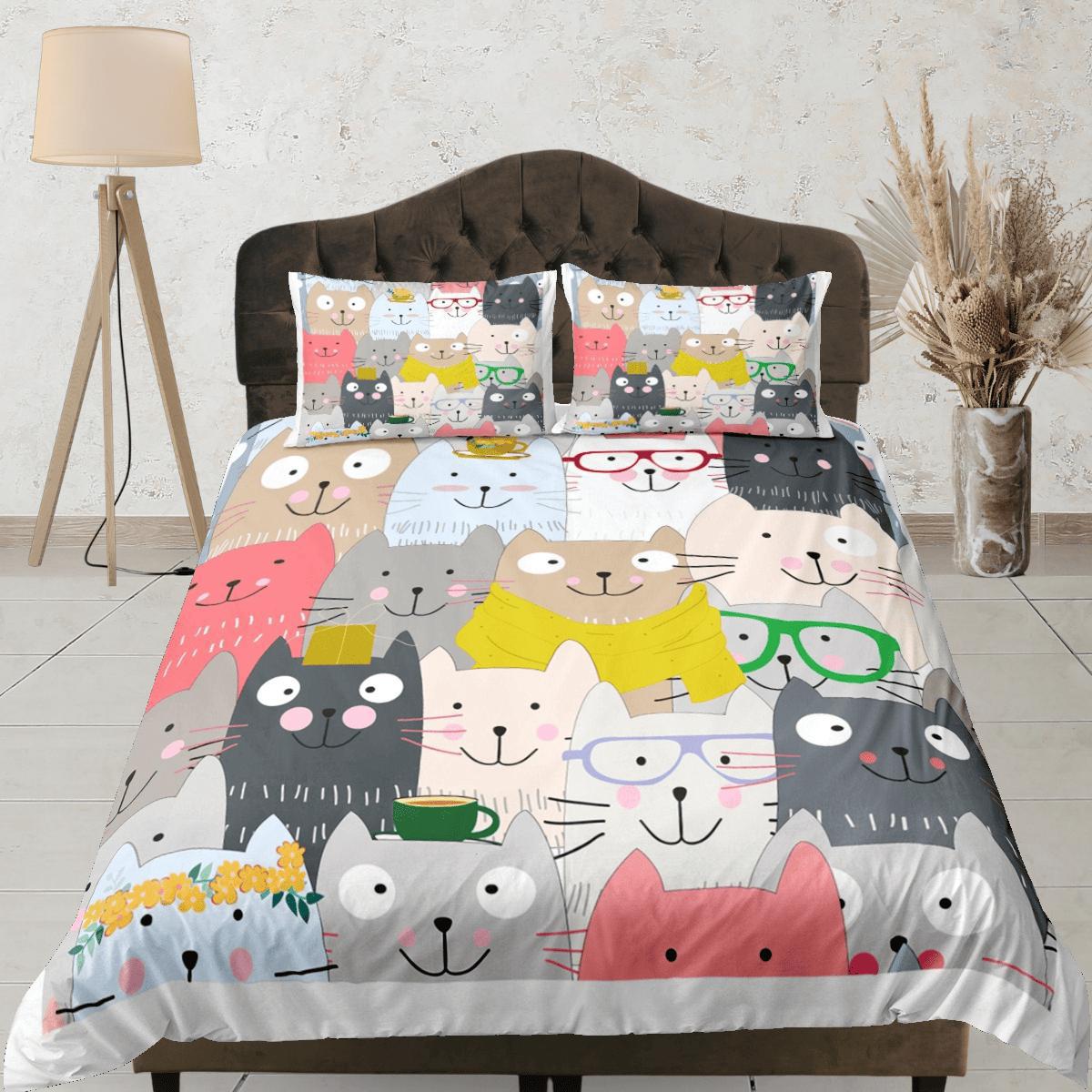 daintyduvet Cat Lover Duvet Cover Set Bedspread, Cute Bedding for Teens Kids Bedroom, Colorful Comforter Cover