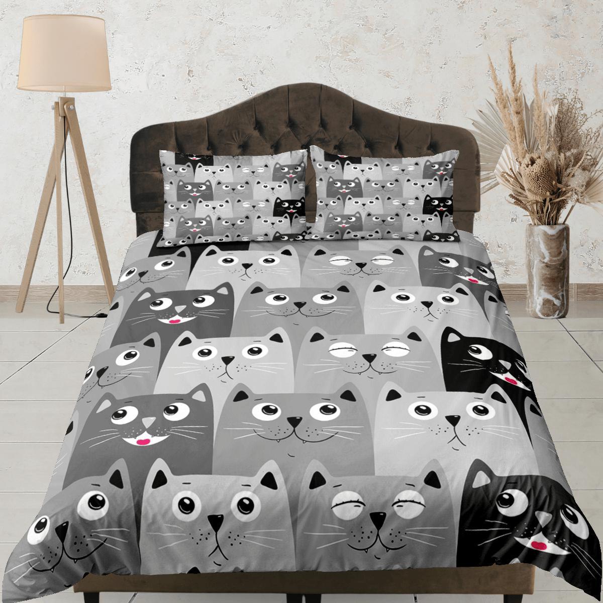 daintyduvet Cat Lover Duvet Cover Set Bedspread, Cute Cats Grey Bedding for Teens Kids Bedroom